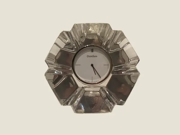 Vintage Clock | Orrefors Sweden Lars Hellsten Design, Ronda Swiss Movement 4 Jewles Version