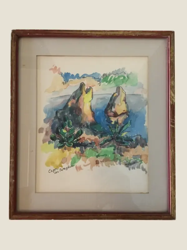 Vintage Watercolor Painting | Fornaro D'Aterno Andrea 1950s, Signed Swiss Italian Artist