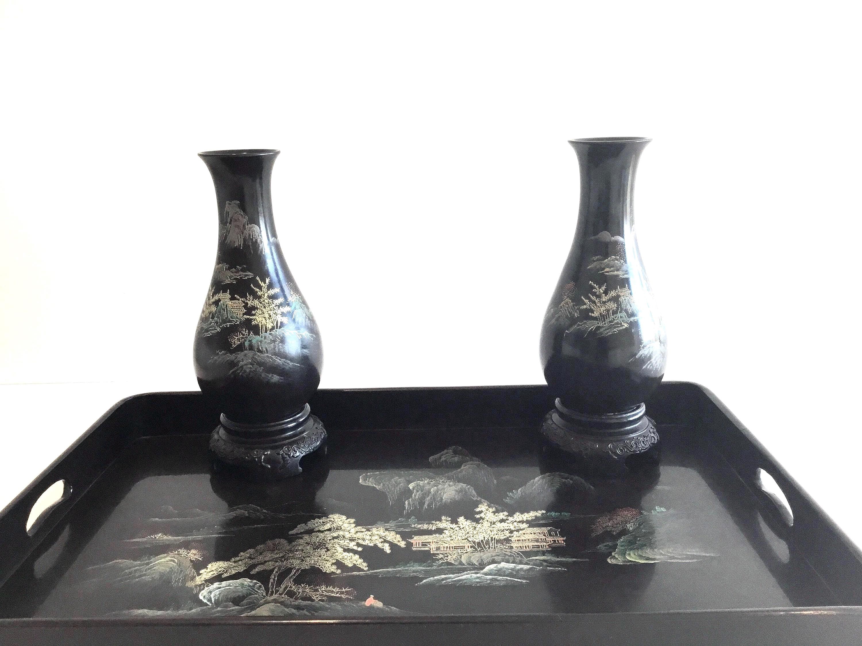 Vintage Vases Tray Set | 1940s Japanese Hand-Painted Home Decor — photo 2 of 11