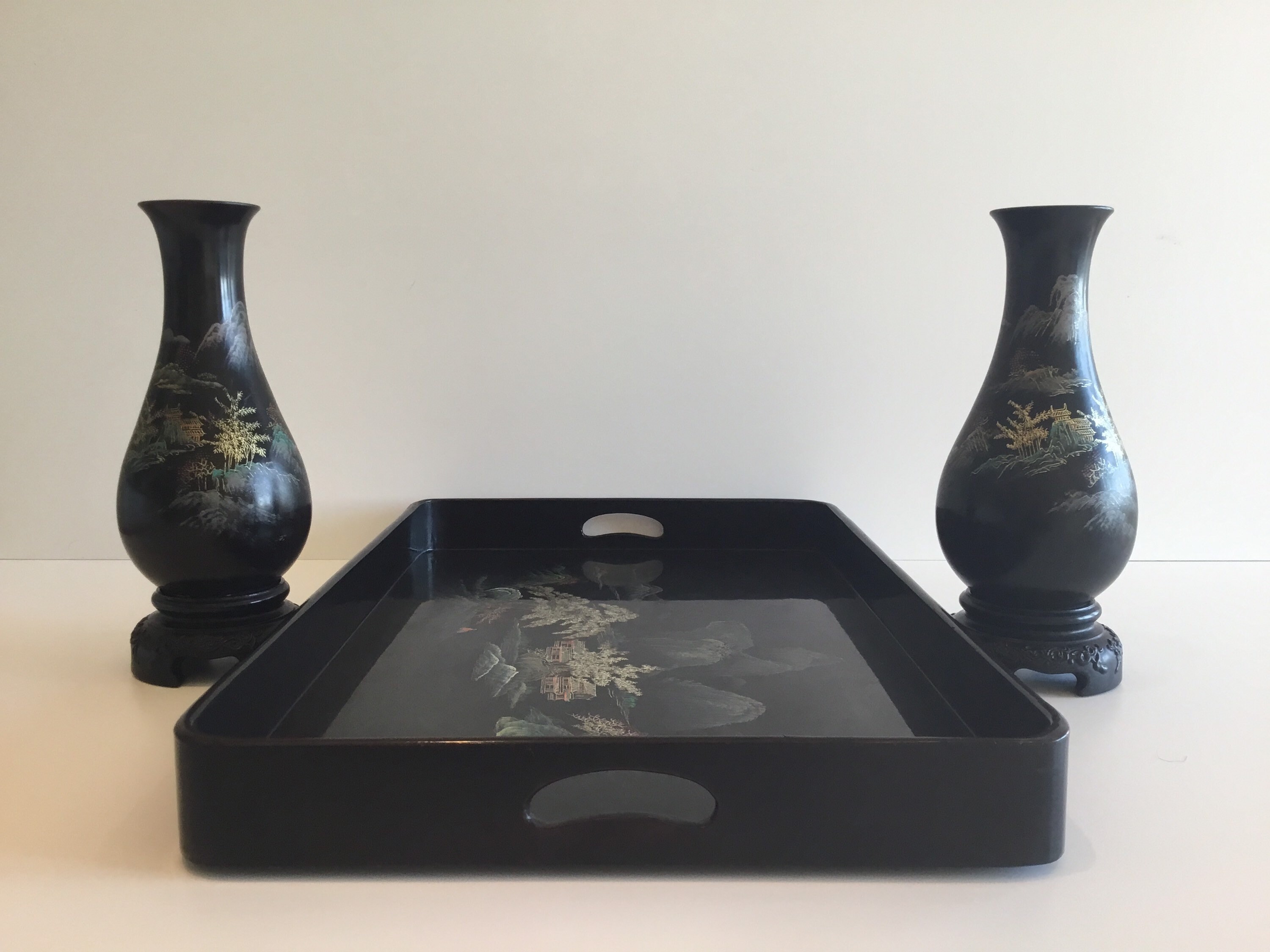 Vintage Vases Tray Set | 1940s Japanese Hand-Painted Home Decor — photo 10 of 11