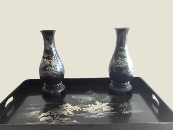 Vintage Vases Tray Set | 1940s Japanese Hand-Painted Home Decor