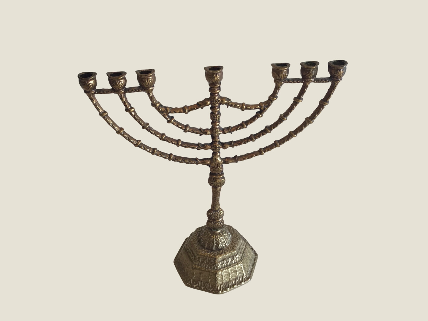 Vintage Judaica | 1950s Bronze Hanukkah Menorah, Seven-Branch Candelabra