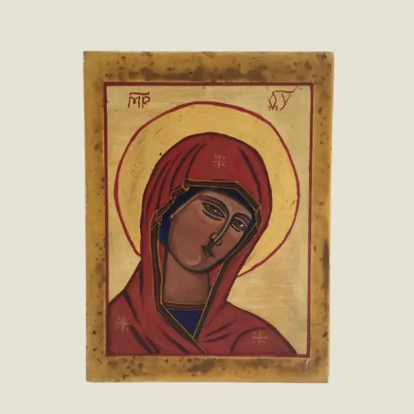 Vintage Icon | Orthodox Saint Mary 1950s, Hand Painted Tempera on Wood