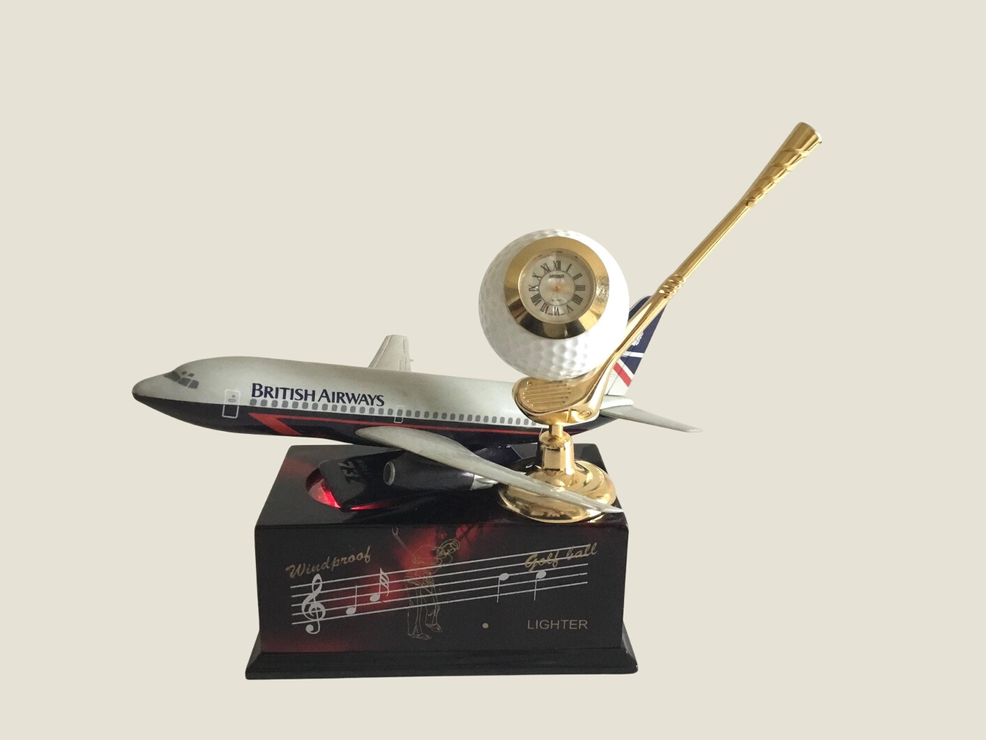 Vintage Decor Rare Clock Golf Club Music Box (1980s) Boeing 707/737