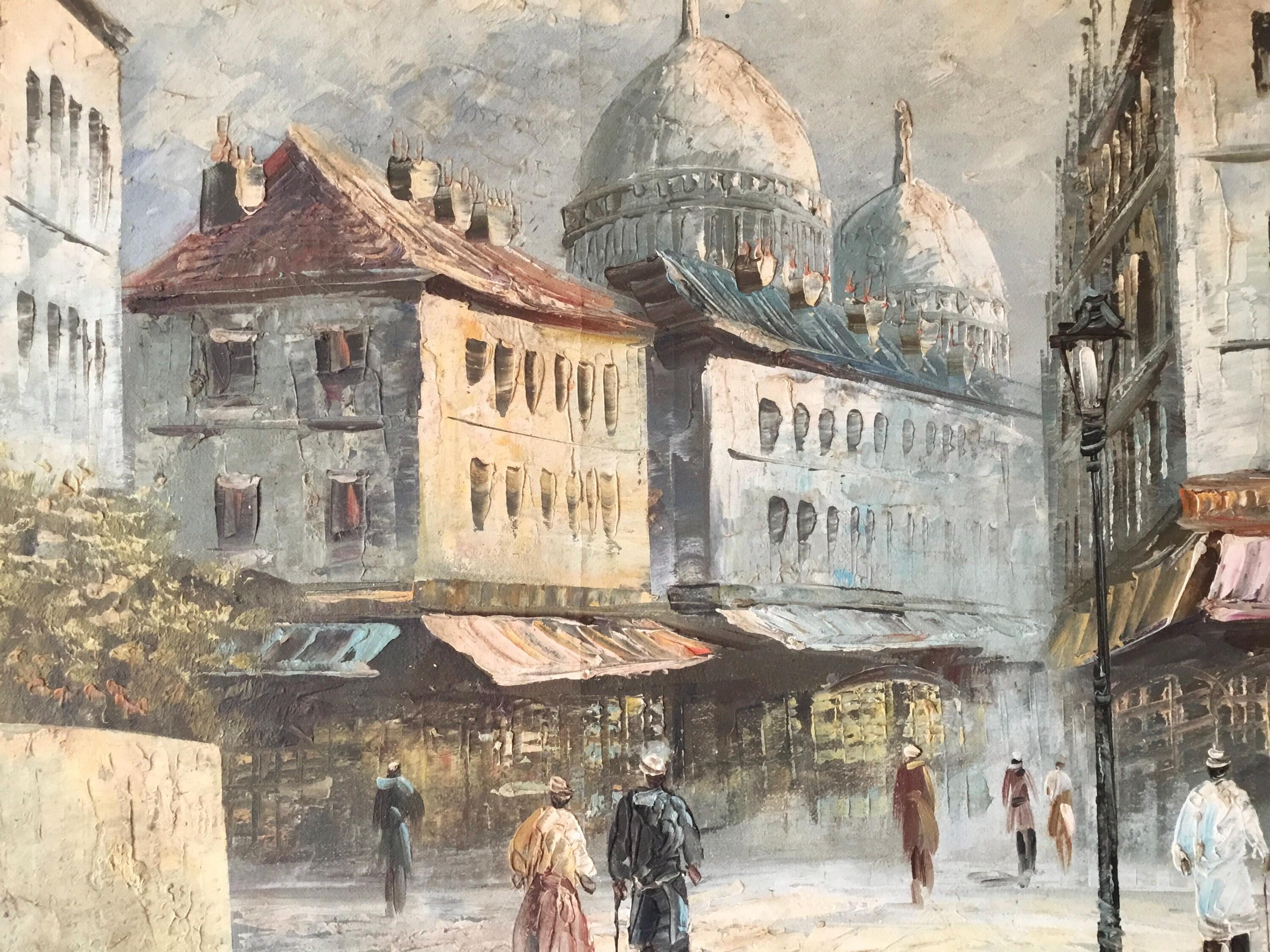 Vintage Oil Painting (1930s) Caroline Burnett, Montmartre Paris Landscape, Signed Original Art, French Scene — photo 5 of 11