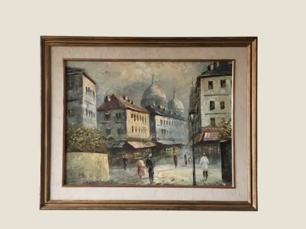 Vintage Oil Painting (1930s) Caroline Burnett, Montmartre Paris Landscape, Signed Original Art, French Scene