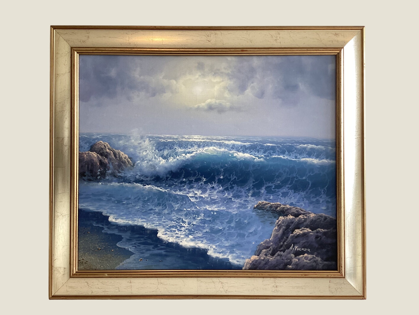 Vintage Seascape Painting | A. Tucker Signed Oil on Canvas, 1960s Marine Art