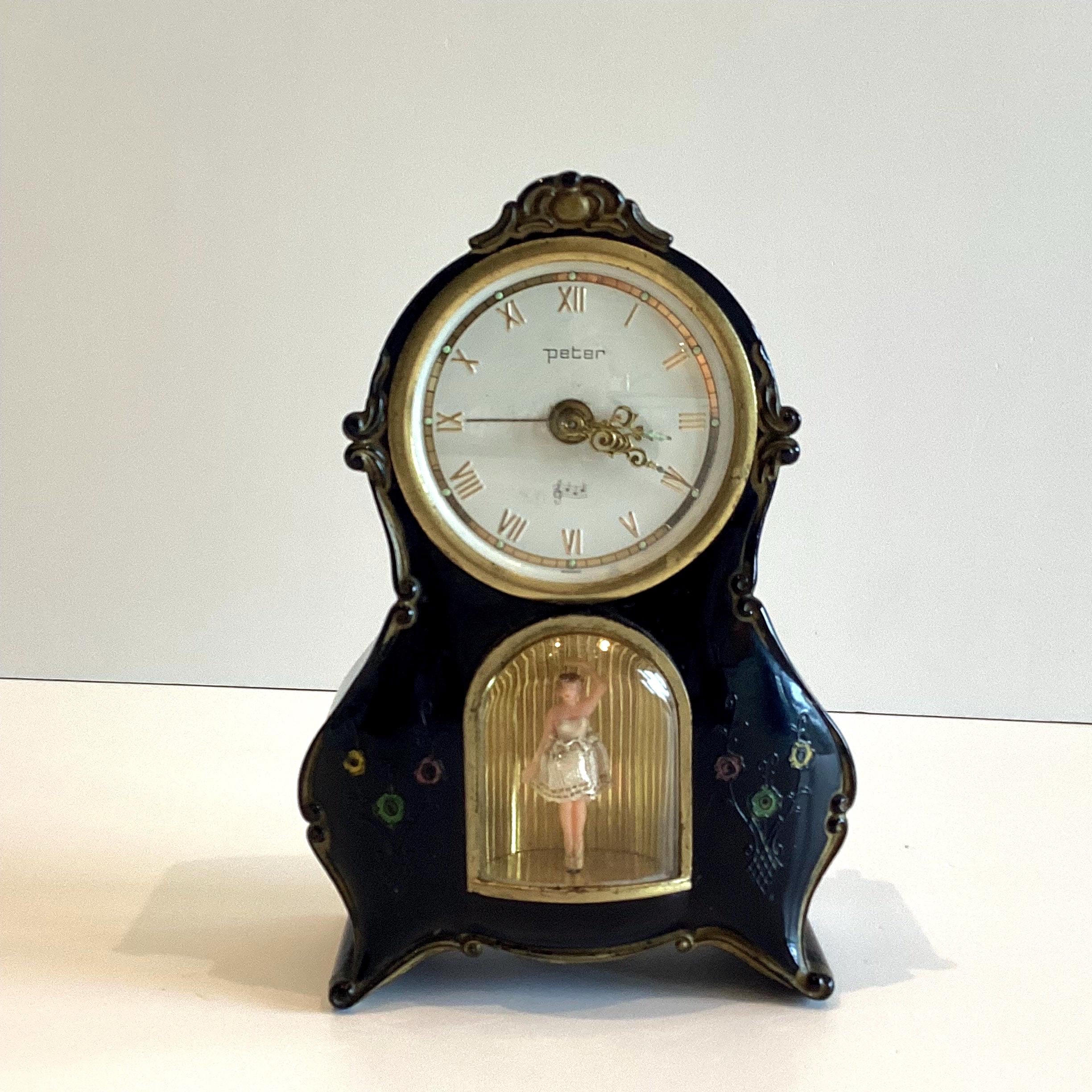 Vintage Music Box Clock | 1960s German Peter Alarm with Reuge Movement & Ballerina — photo 2 of 7
