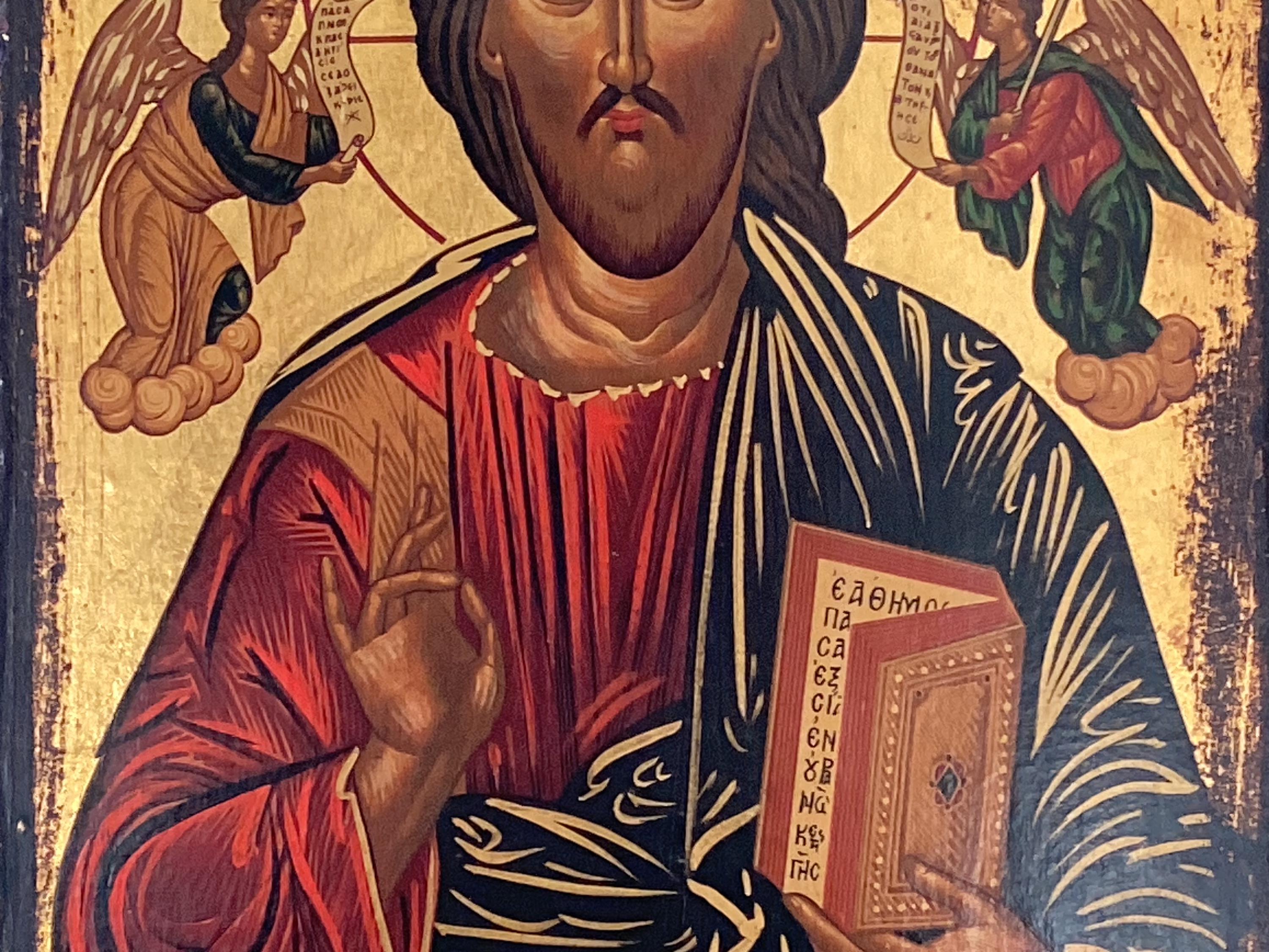 Vintage Orthodox Icon | 1950s Christ Pantocrator Greece, Egg Tempera Gold on Wood Certified — photo 11 of 11