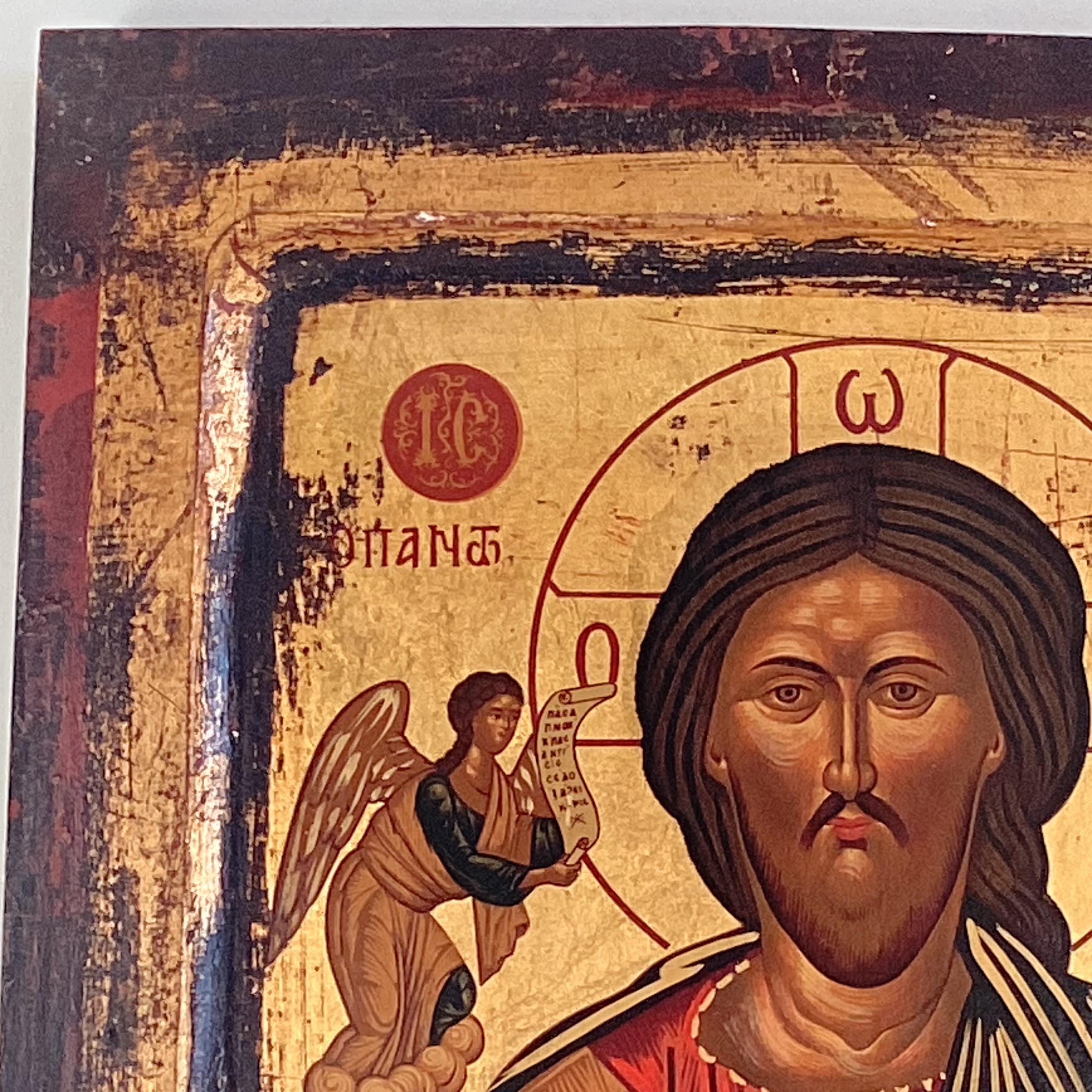 Vintage Orthodox Icon | 1950s Christ Pantocrator Greece, Egg Tempera Gold on Wood Certified — photo 6 of 11