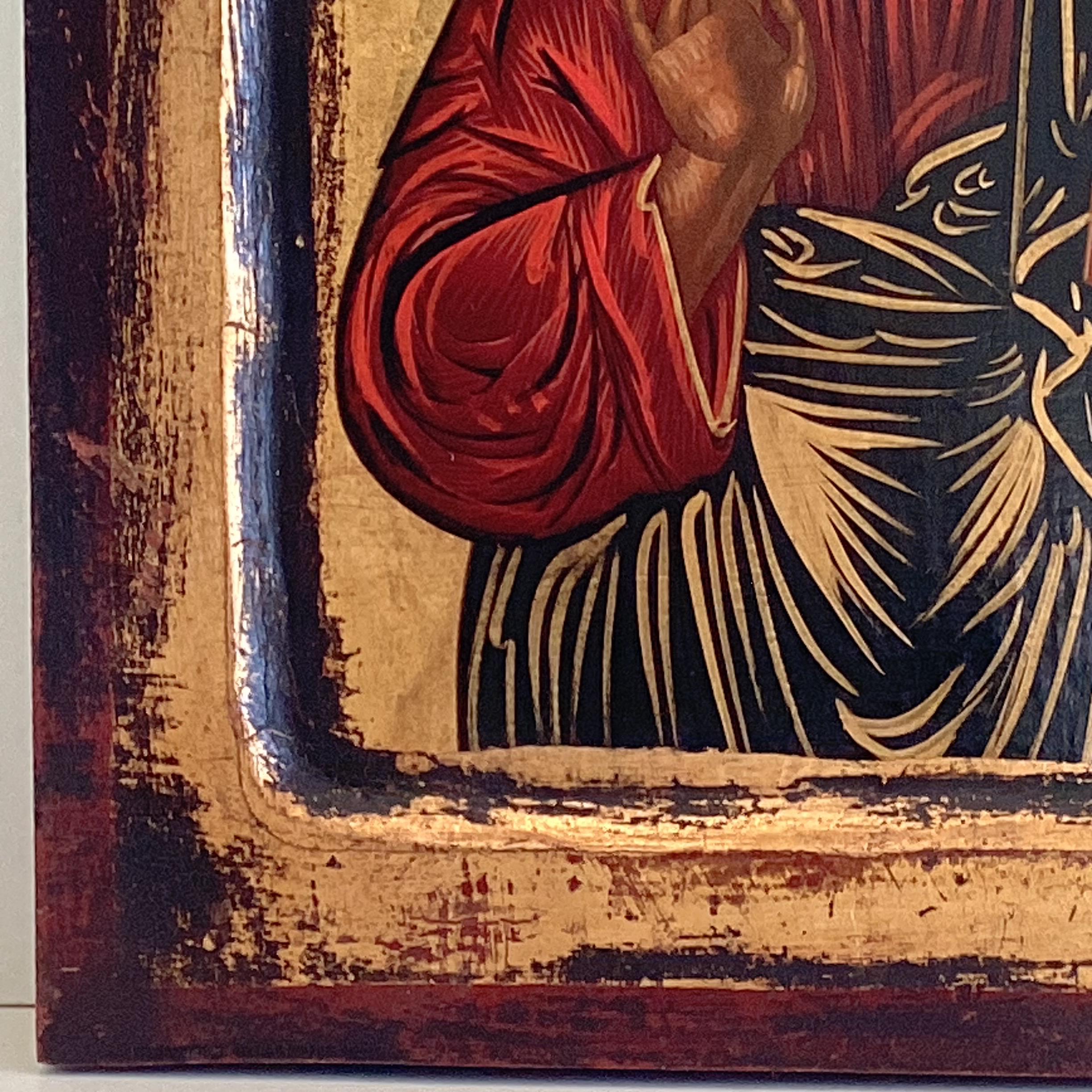 Vintage Orthodox Icon | 1950s Christ Pantocrator Greece, Egg Tempera Gold on Wood Certified — photo 9 of 11