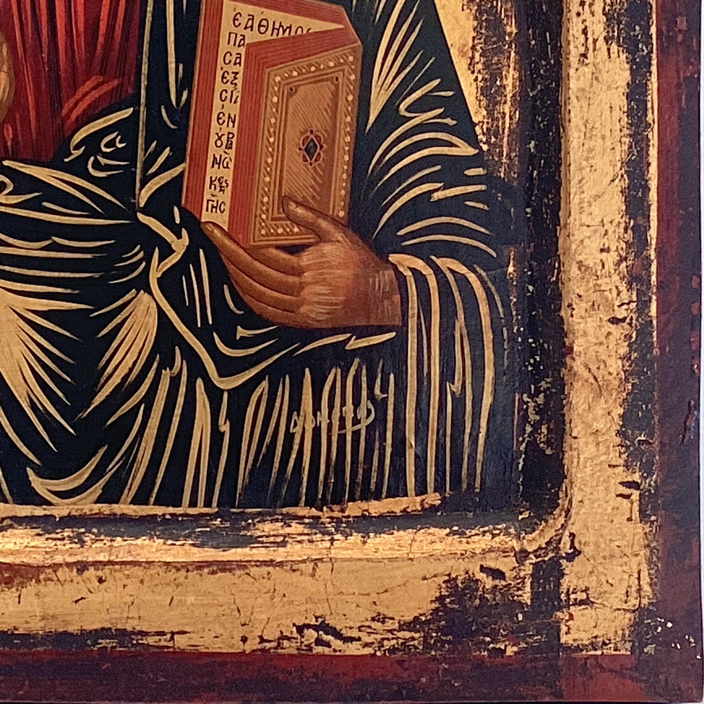 Vintage Orthodox Icon | 1950s Christ Pantocrator Greece, Egg Tempera Gold on Wood Certified — photo 10 of 11