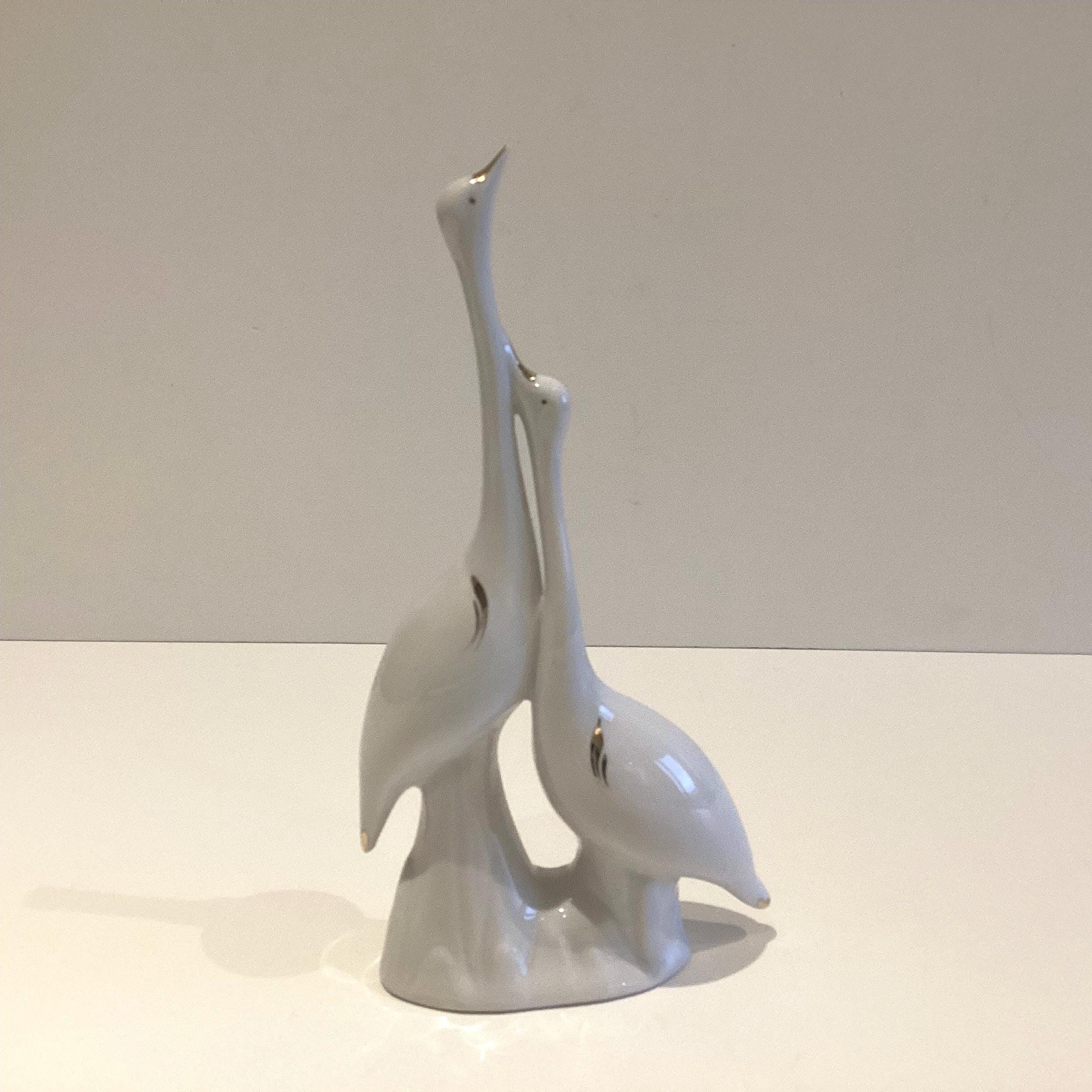 Vintage Italian Porcelain | CAB Firenze Pair of Swans 1960s, Gold Decorated Collectible Figurines — photo 2 of 8