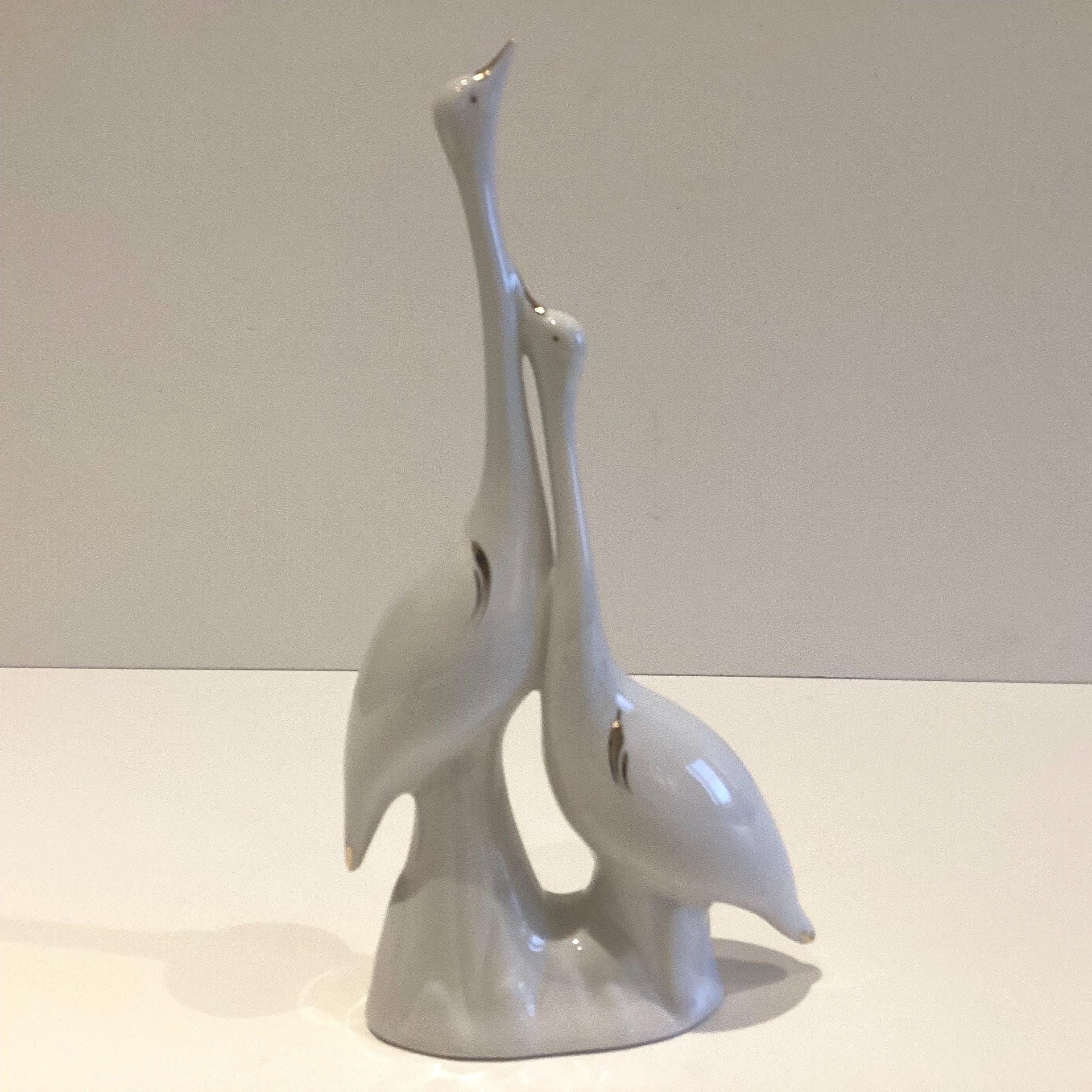 Vintage Italian Porcelain | CAB Firenze Pair of Swans 1960s, Gold Decorated Collectible Figurines — photo 3 of 8