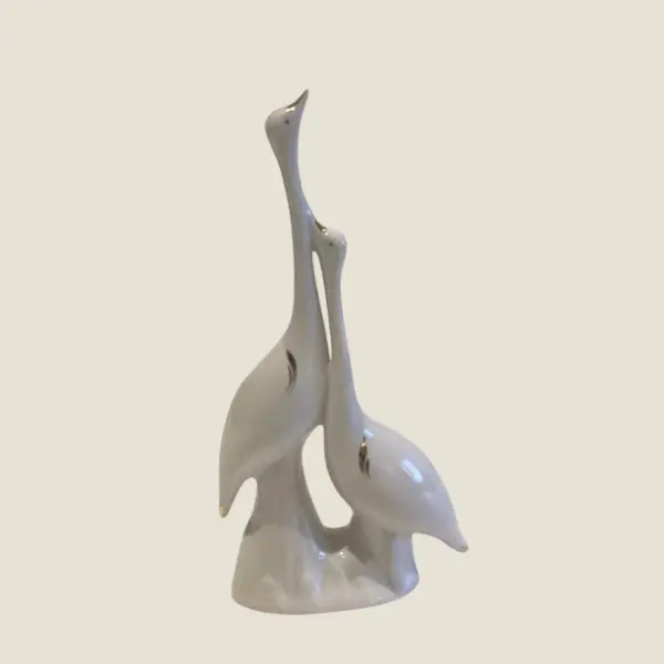 Vintage Italian Porcelain | CAB Firenze Pair of Swans 1960s, Gold Decorated Collectible Figurines