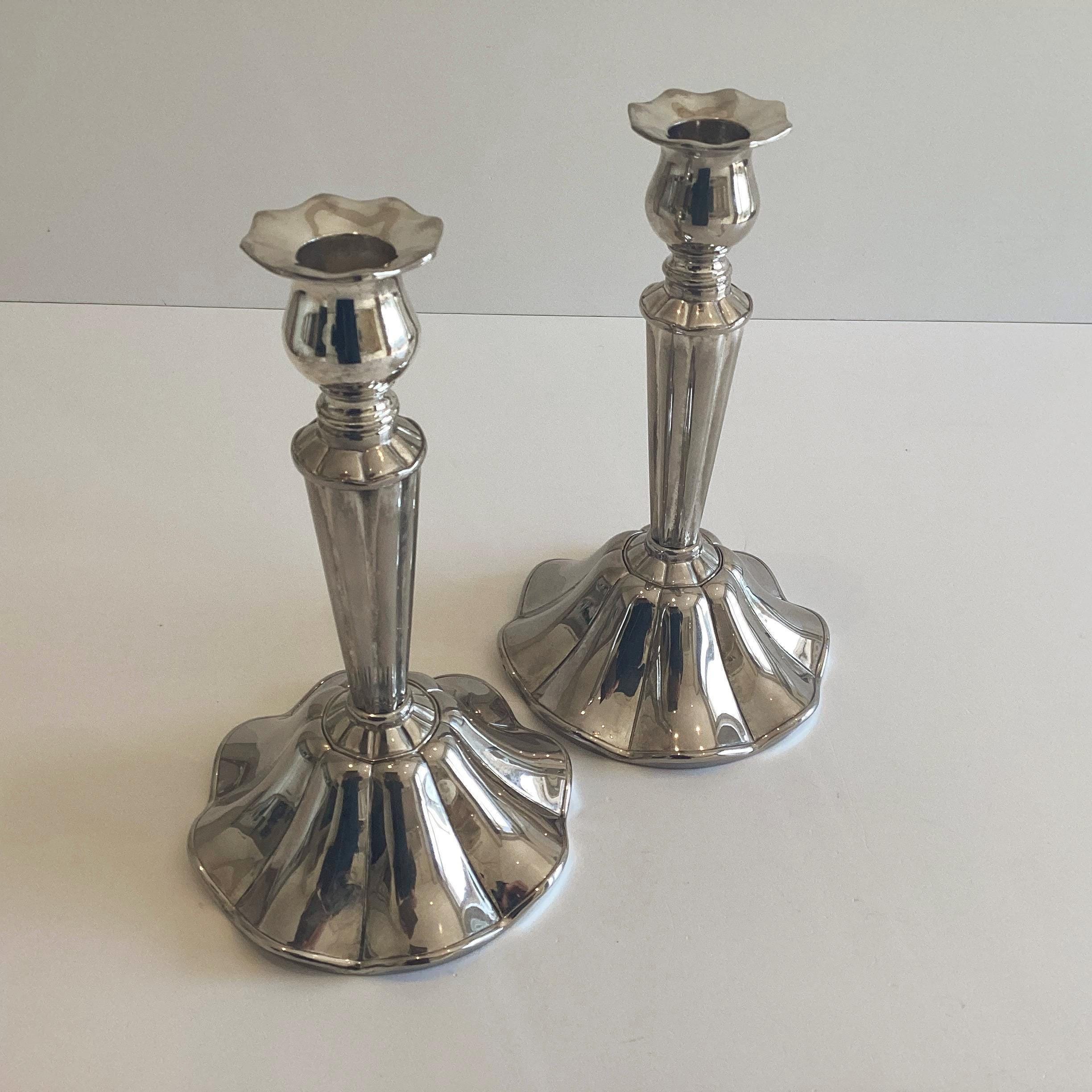 Vintage Hollywood Regency Candlesticks | 1970s Silver Plated Pair, Glamour Home Decor — photo 2 of 10