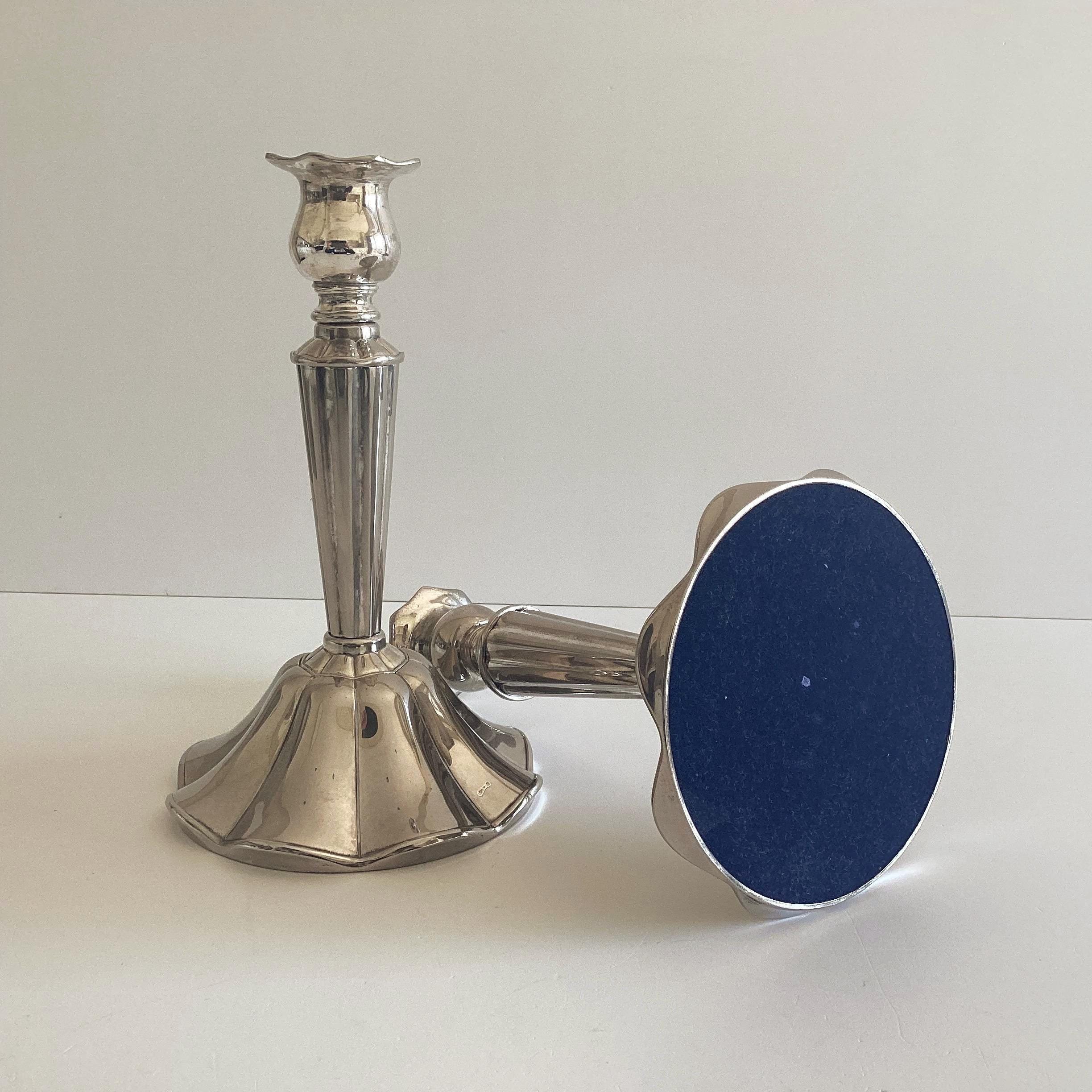 Vintage Hollywood Regency Candlesticks | 1970s Silver Plated Pair, Glamour Home Decor — photo 3 of 10