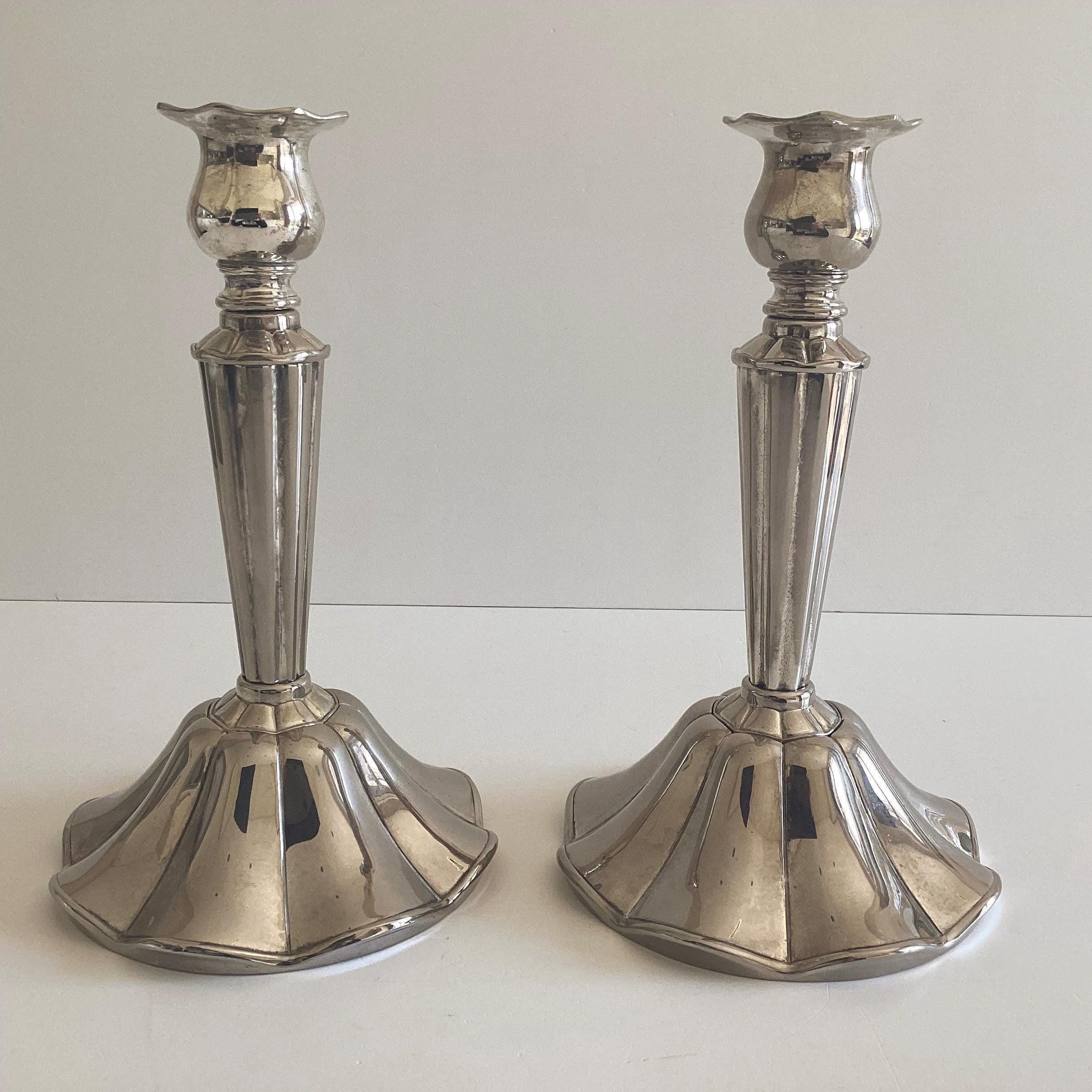 Vintage Hollywood Regency Candlesticks | 1970s Silver Plated Pair, Glamour Home Decor — photo 4 of 10