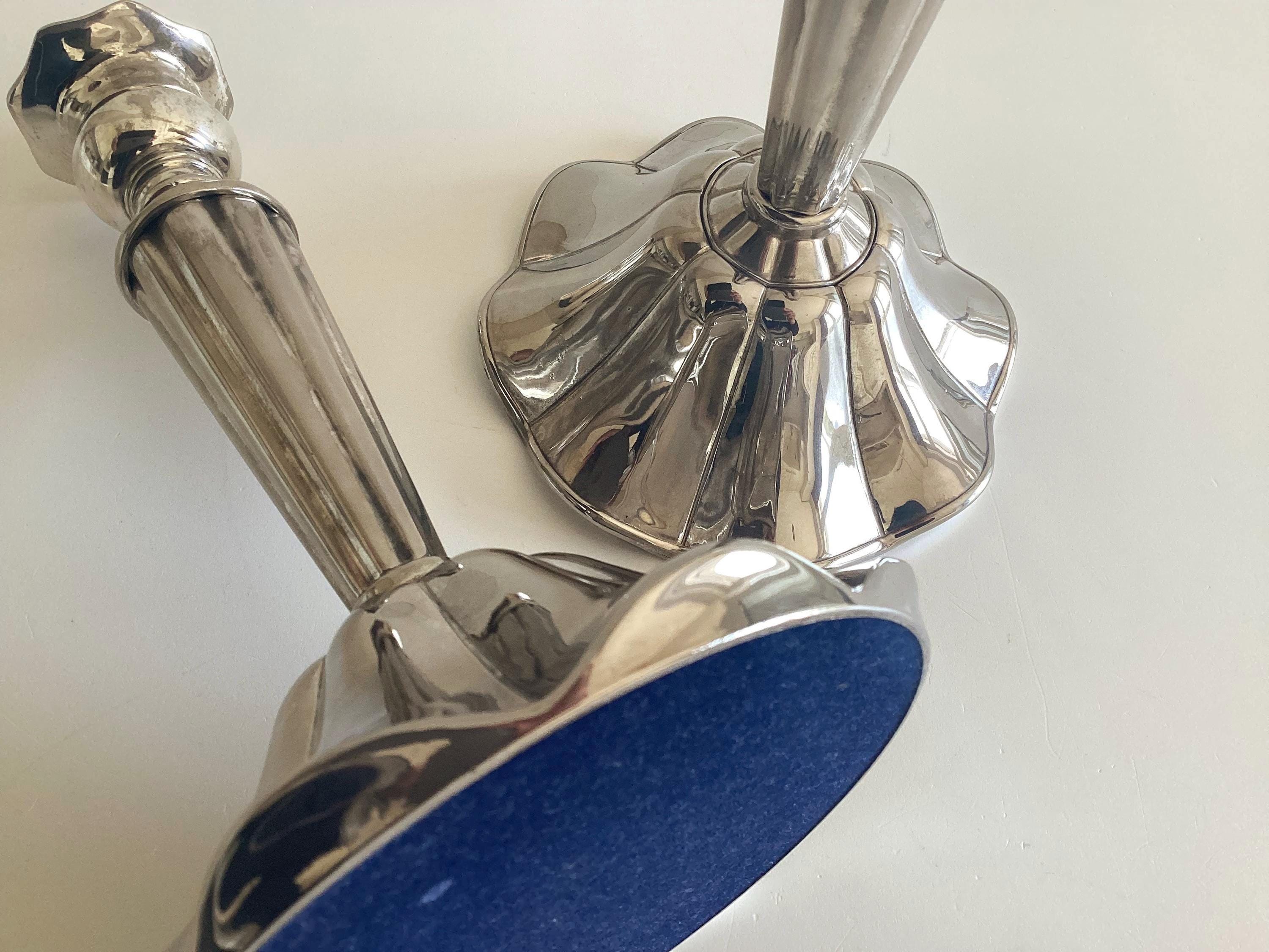 Vintage Hollywood Regency Candlesticks | 1970s Silver Plated Pair, Glamour Home Decor — photo 5 of 10