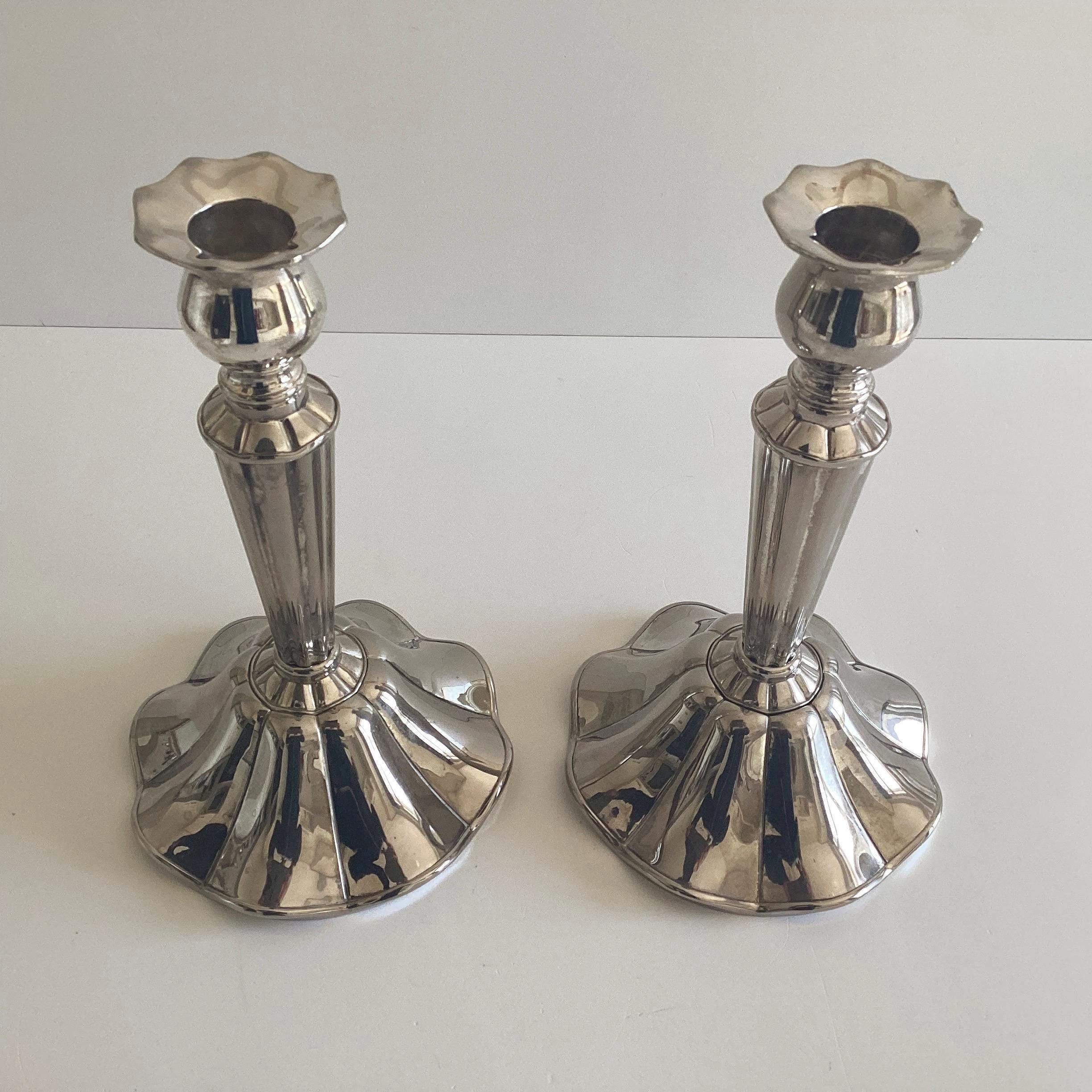 Vintage Hollywood Regency Candlesticks | 1970s Silver Plated Pair, Glamour Home Decor — photo 7 of 10