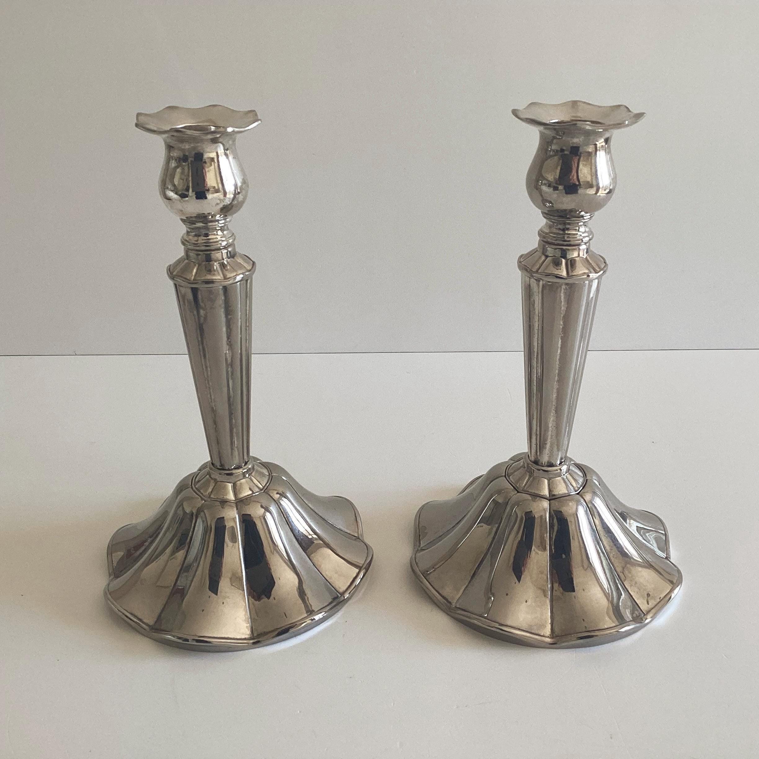 Vintage Hollywood Regency Candlesticks | 1970s Silver Plated Pair, Glamour Home Decor — photo 8 of 10