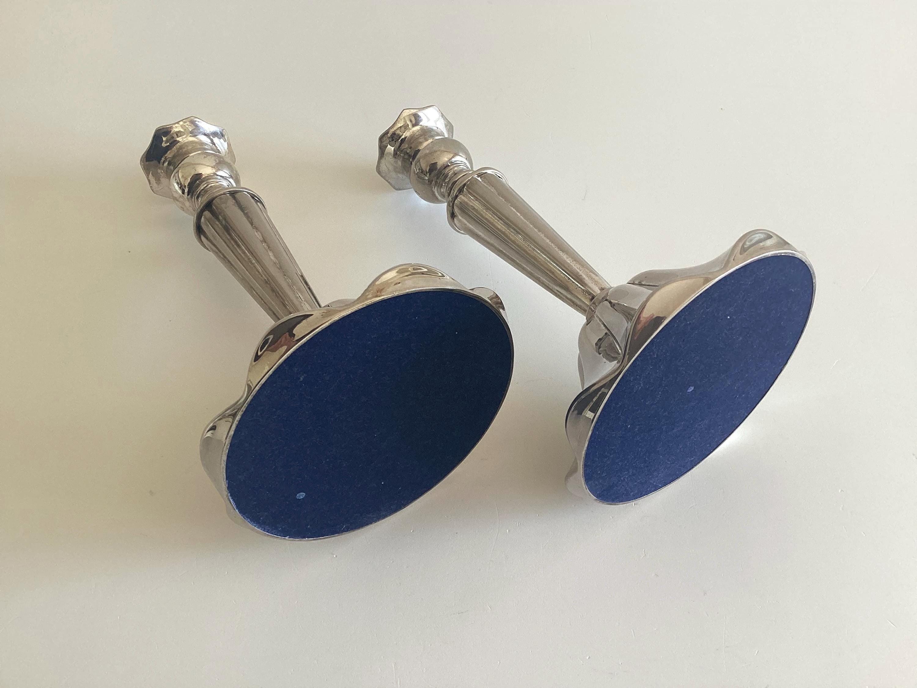 Vintage Hollywood Regency Candlesticks | 1970s Silver Plated Pair, Glamour Home Decor — photo 9 of 10