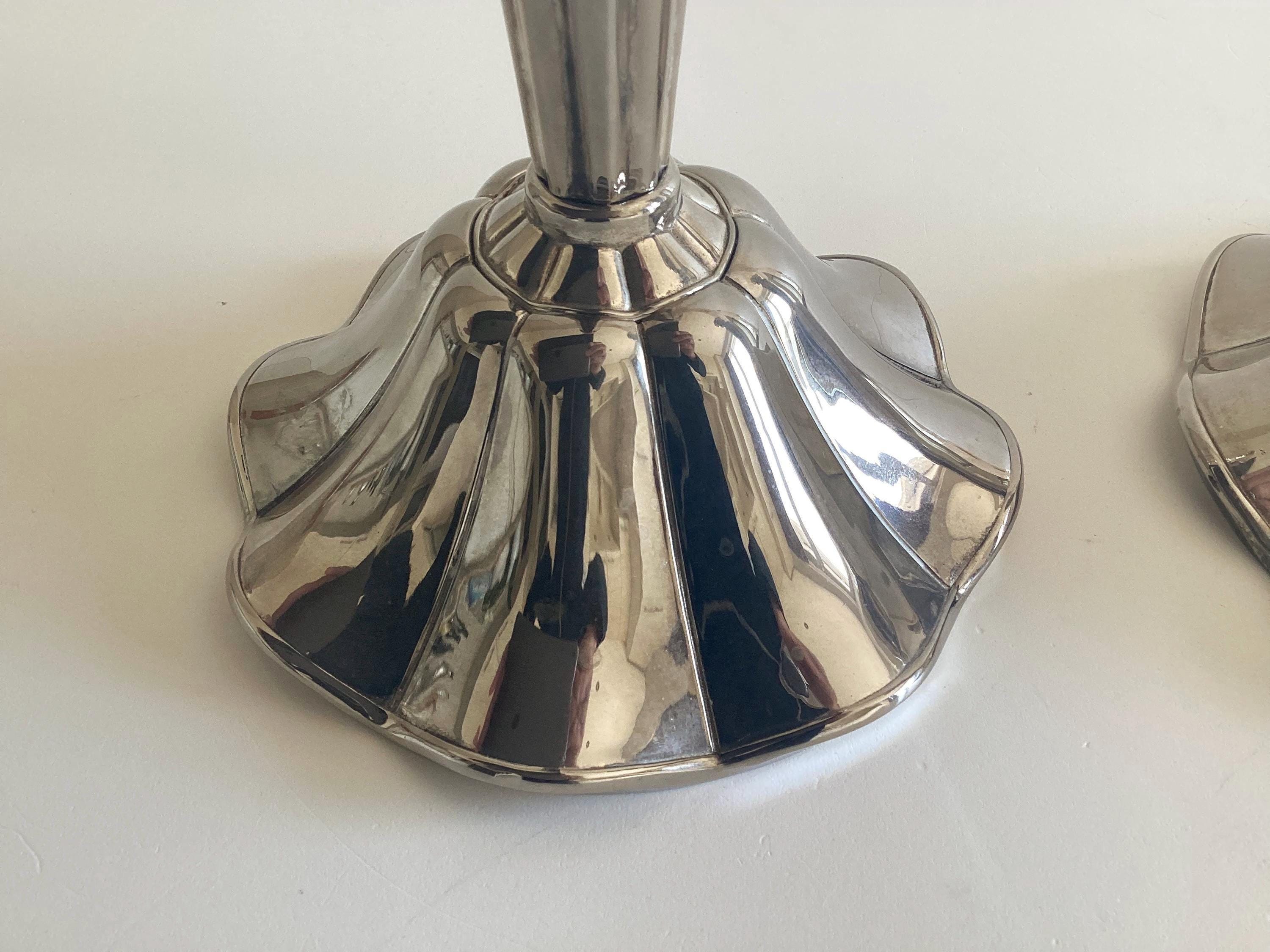 Vintage Hollywood Regency Candlesticks | 1970s Silver Plated Pair, Glamour Home Decor — photo 10 of 10