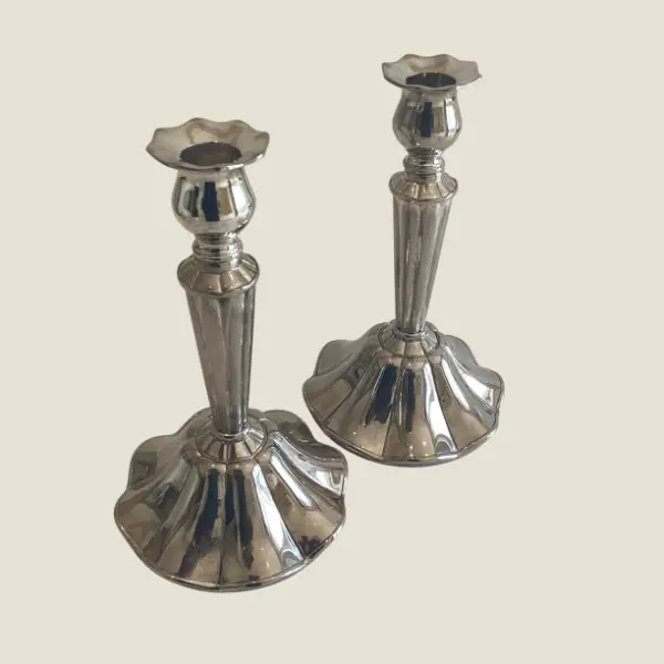 Vintage Hollywood Regency Candlesticks | 1970s Silver Plated Pair, Glamour Home Decor