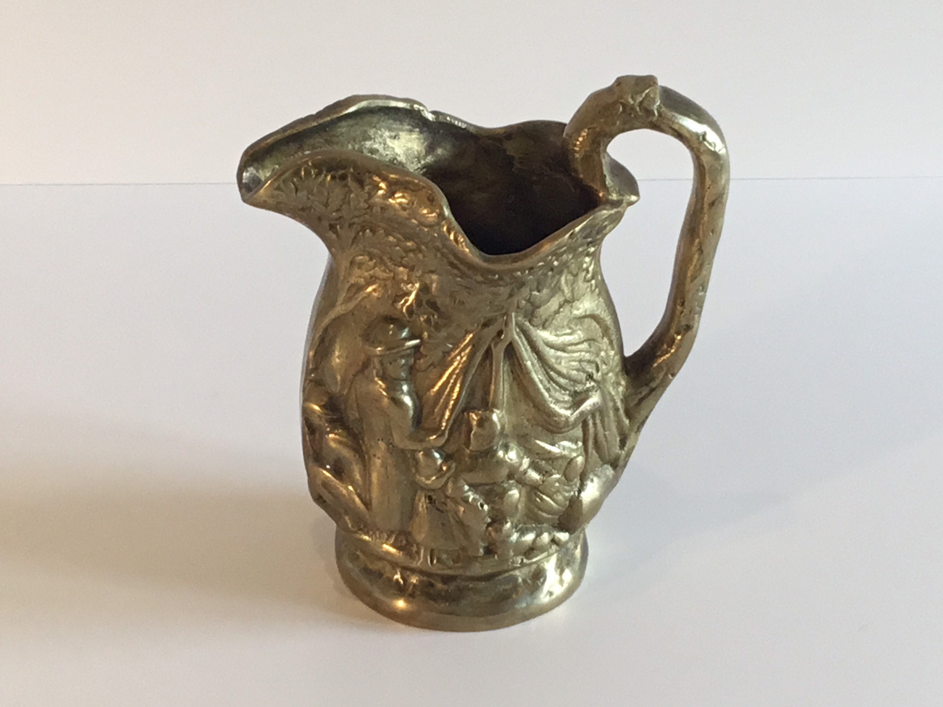 Vintage Bronze Carafe | 1930s German Peasant Family Scene, Minimalist Style Jug — photo 4 of 9