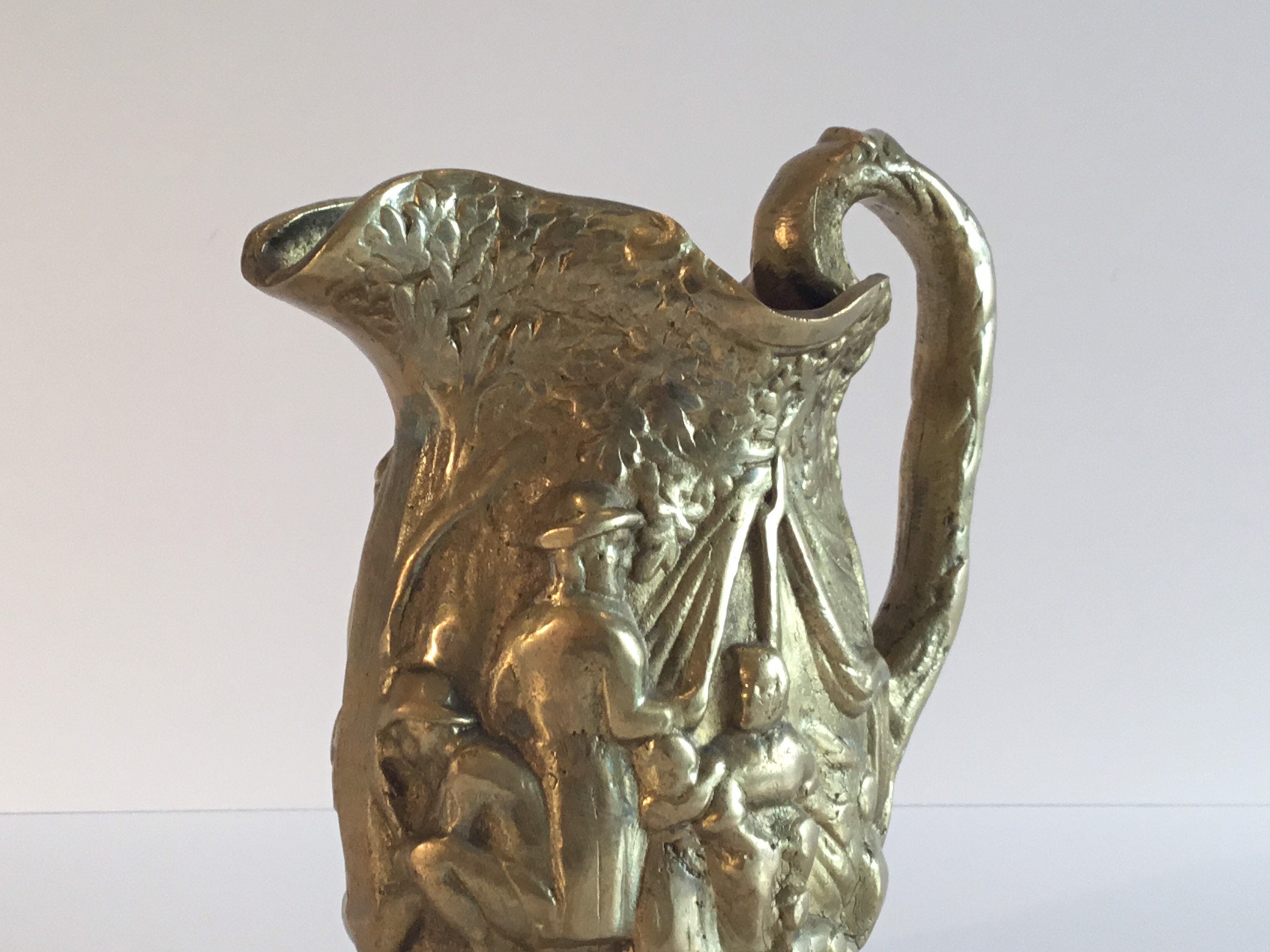 Vintage Bronze Carafe | 1930s German Peasant Family Scene, Minimalist Style Jug — photo 5 of 9