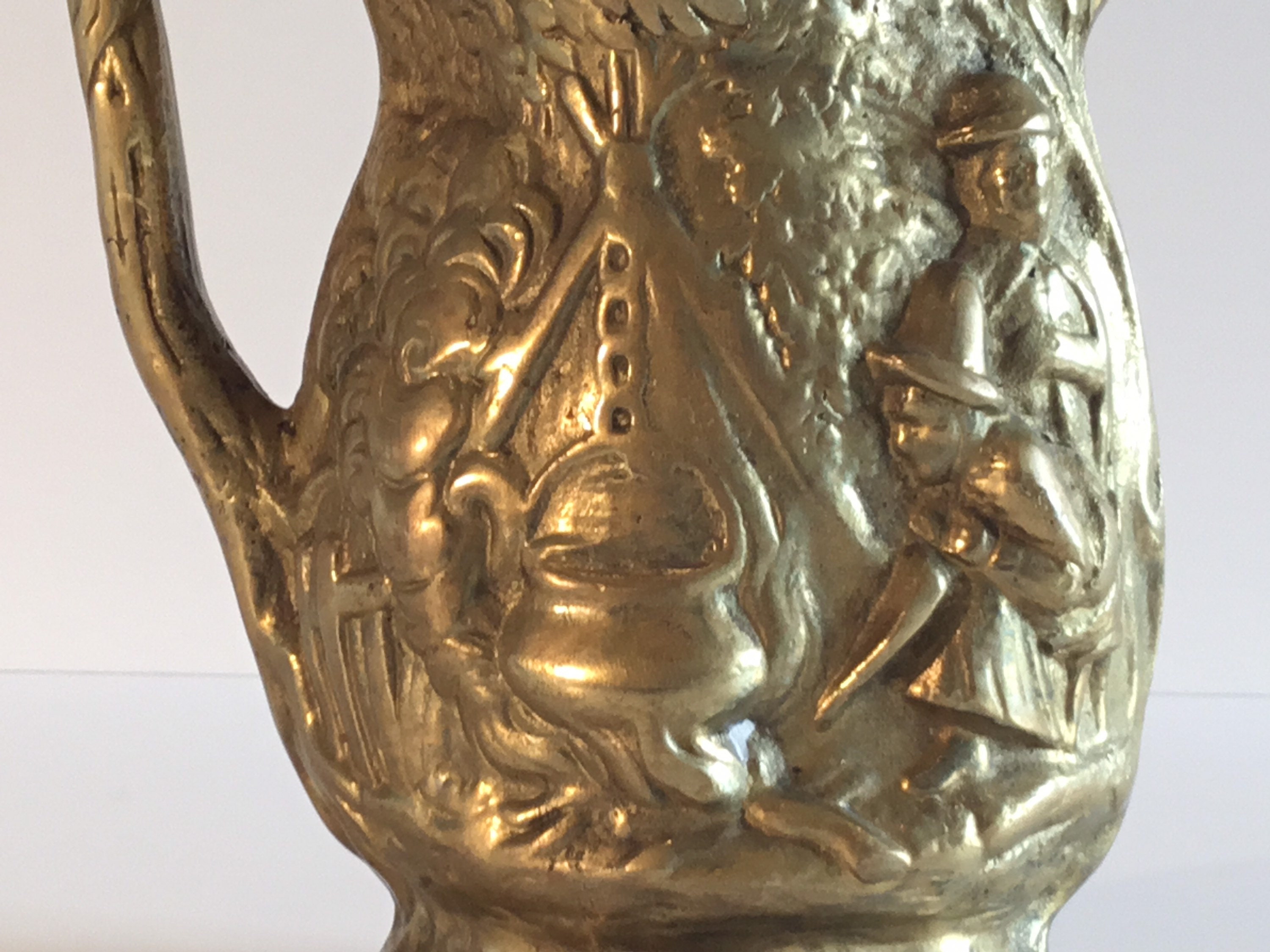 Vintage Bronze Carafe | 1930s German Peasant Family Scene, Minimalist Style Jug — photo 8 of 9