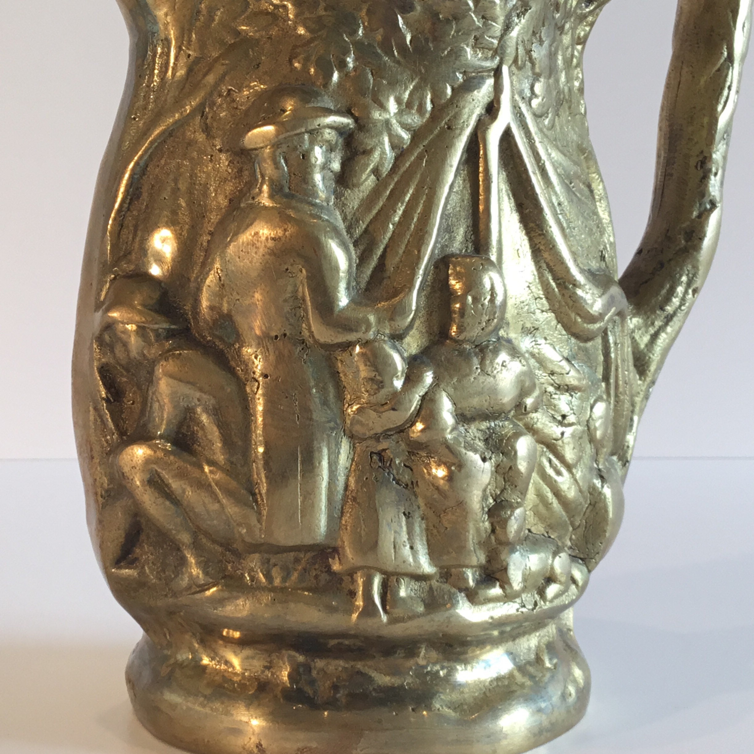 Vintage Bronze Carafe | 1930s German Peasant Family Scene, Minimalist Style Jug — photo 9 of 9