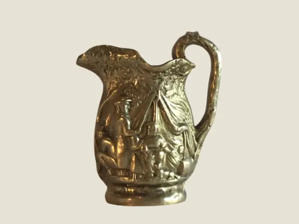 Vintage Bronze Carafe | 1930s German Peasant Family Scene, Minimalist Style Jug