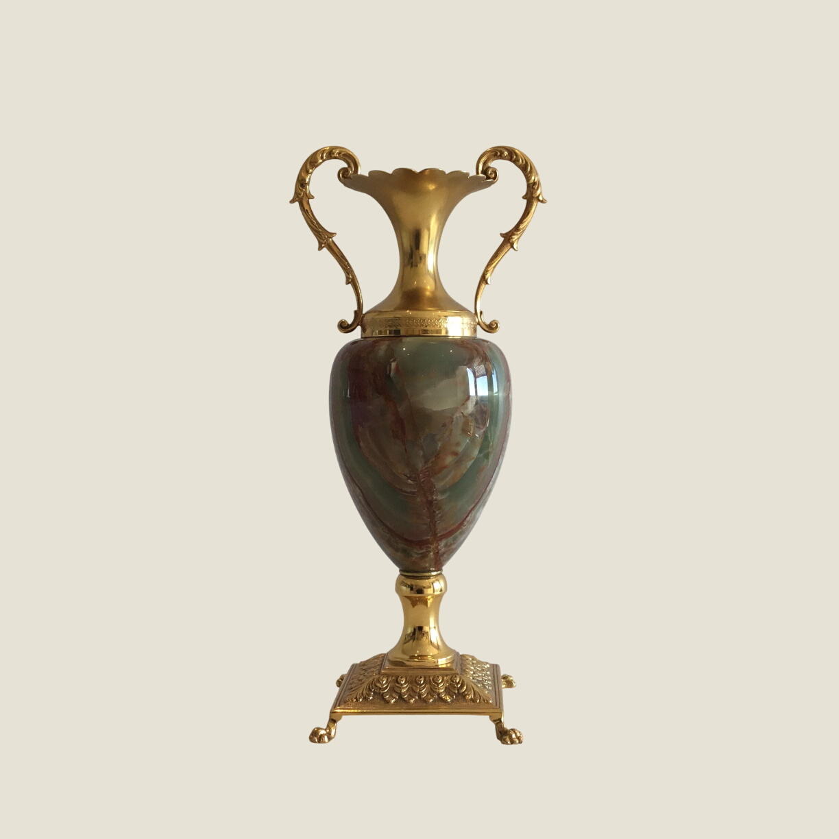 Large Amphora In Gold-Plated Brass And Onyx (1950s) Made In Italy