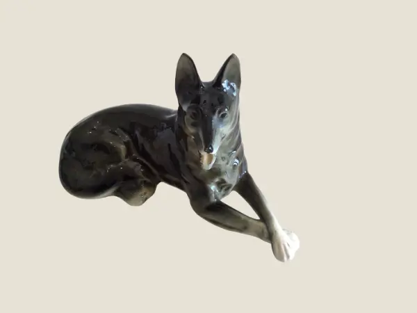 Vintage Porcelain | German Shepherd Figurine 1950s West Germany, Cortendorf Style Lying Dog