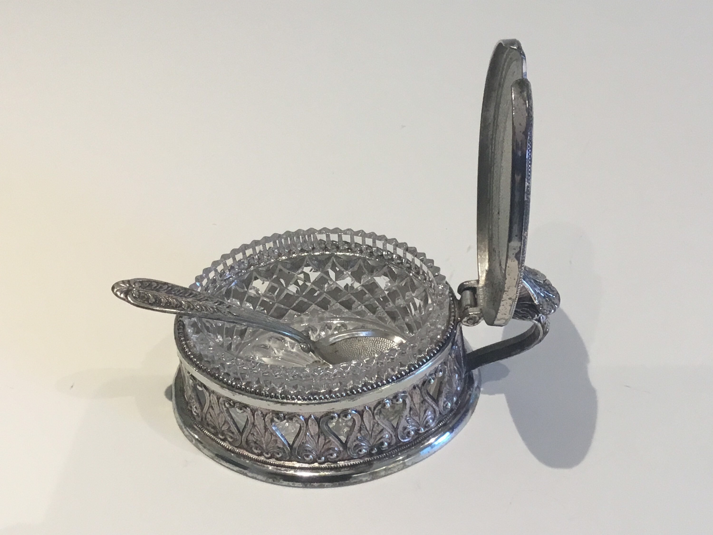Antique Container | 1900s Italian Silver Plated Box with Crystal Insert — photo 4 of 8