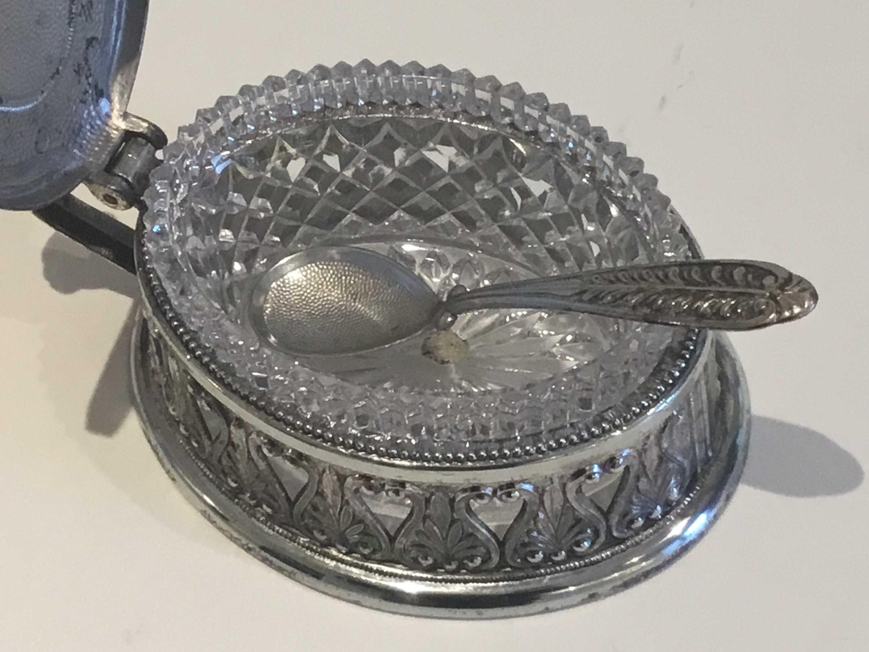 Antique Container | 1900s Italian Silver Plated Box with Crystal Insert — photo 6 of 8