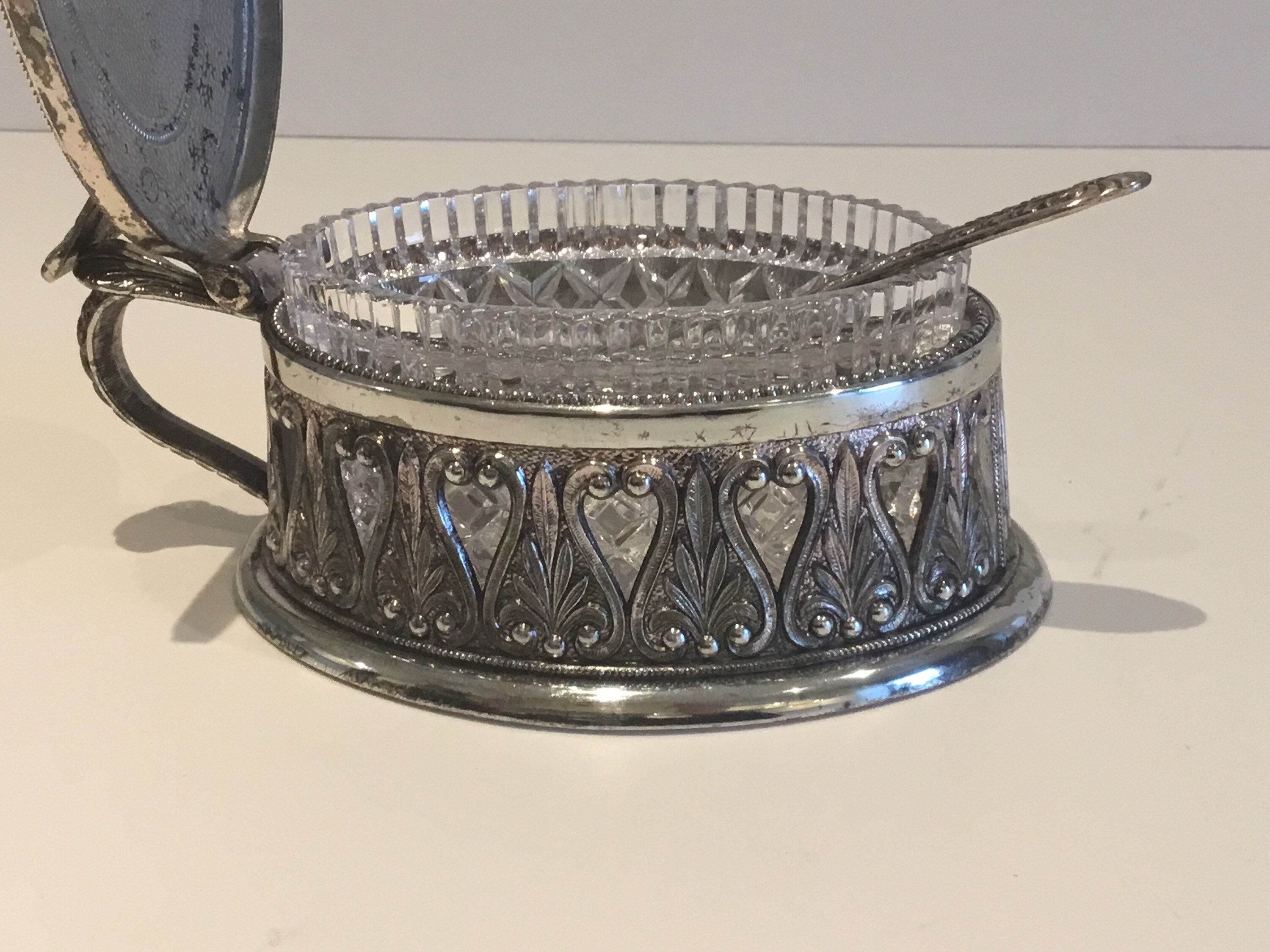 Antique Container | 1900s Italian Silver Plated Box with Crystal Insert — photo 7 of 8