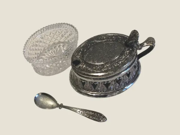 Antique Container | 1900s Italian Silver Plated Box with Crystal Insert
