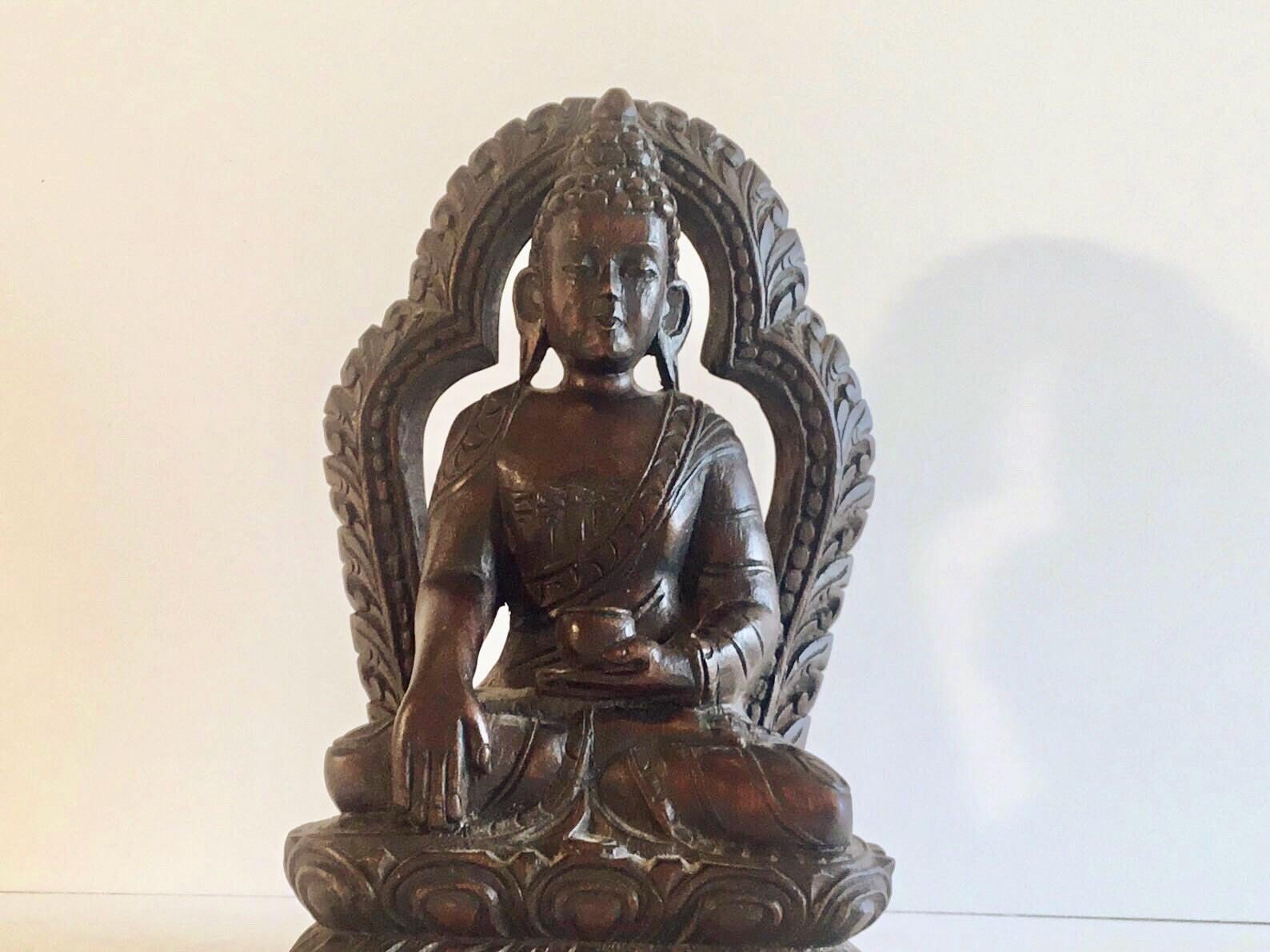 Vintage Buddha | 1940s Tibetan Handcrafted Carving, Finely Wooden Statue — photo 3 of 7