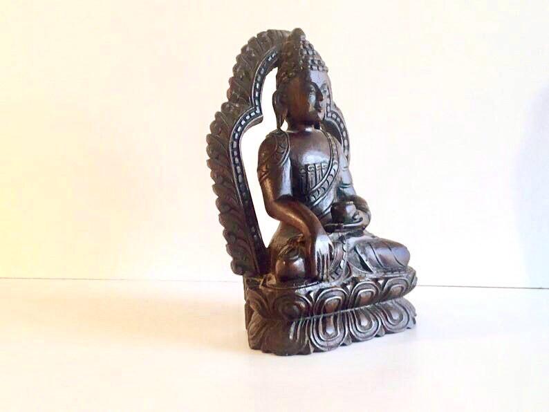 Vintage Buddha | 1940s Tibetan Handcrafted Carving, Finely Wooden Statue — photo 4 of 7