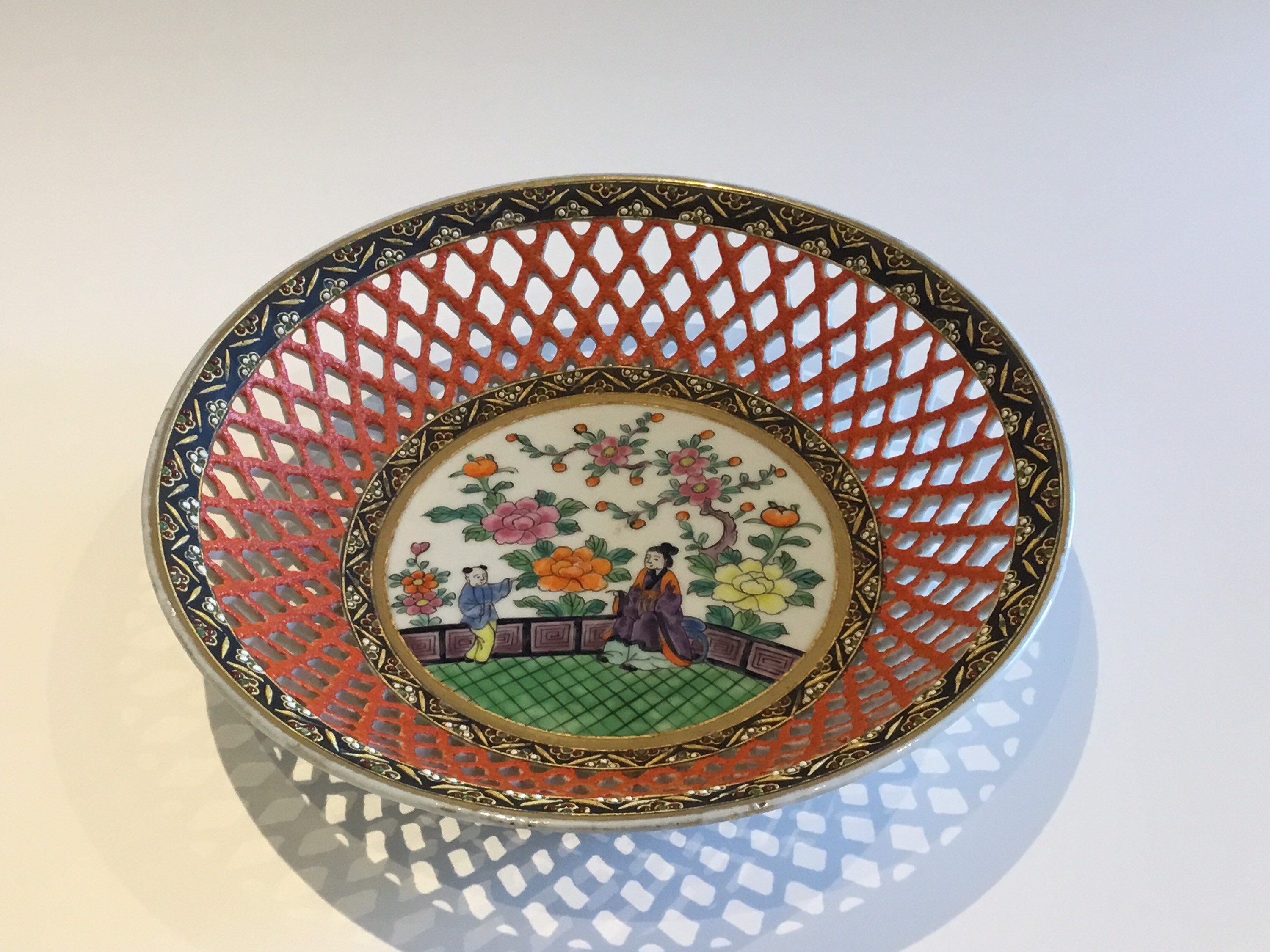 Antique Satsuma Porcelain Plate (1930s Japan) – Hand-Painted Reticulated Centerpiece — photo 2 of 10