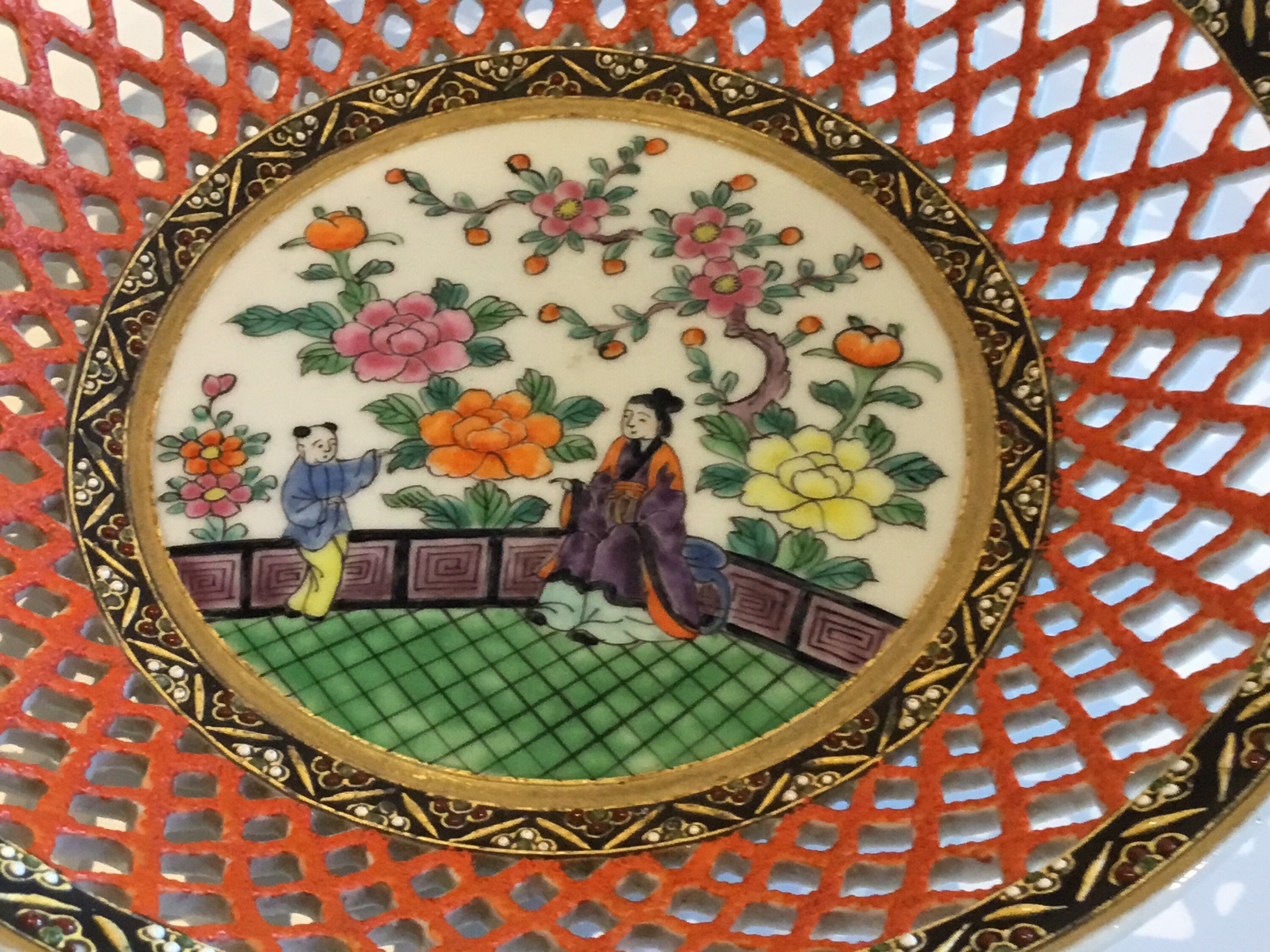Antique Satsuma Porcelain Plate (1930s Japan) – Hand-Painted Reticulated Centerpiece — photo 7 of 10