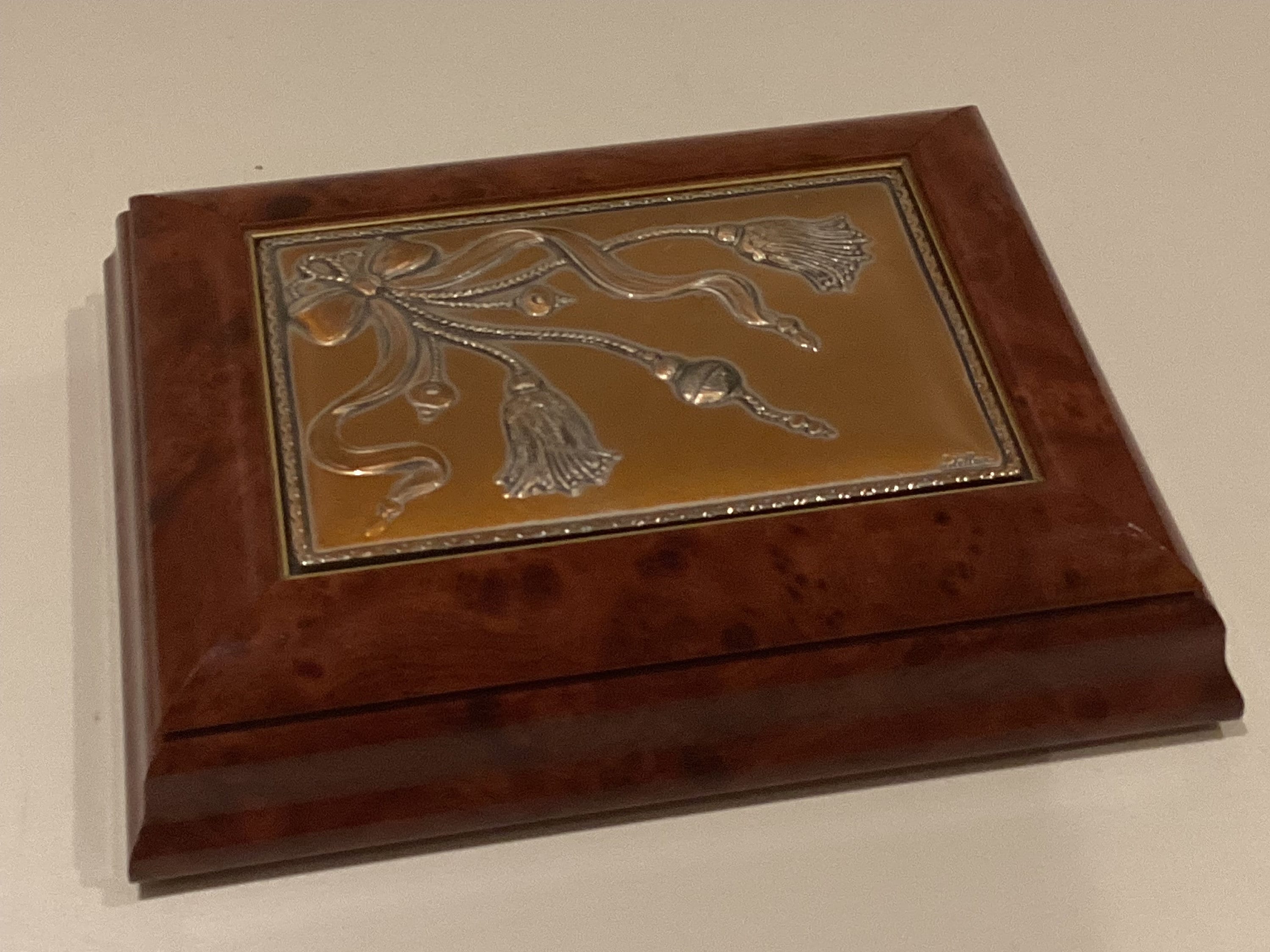 Vintage Jewelry Box | Castellani Italy 1980s, Wood with 925 Sterling Silver Bas-Relief — photo 2 of 8