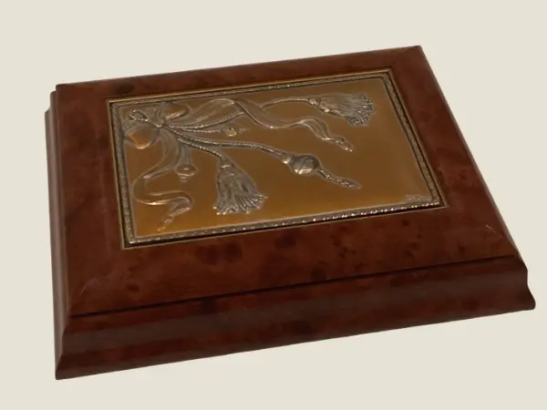 Vintage Jewelry Box | Castellani Italy 1980s, Wood with 925 Sterling Silver Bas-Relief