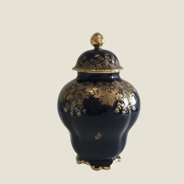 Vintage Vase | Lindner Bavaria 1950s Cobalt Blue 22k Gold, German Porcelain