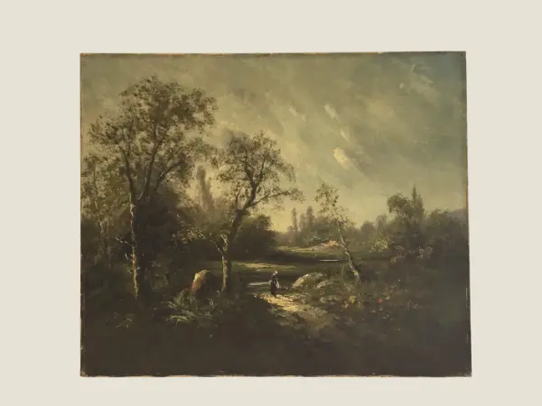 Antique Oil Painting | Countryside Landscape (19th Century) Signed C. Lion