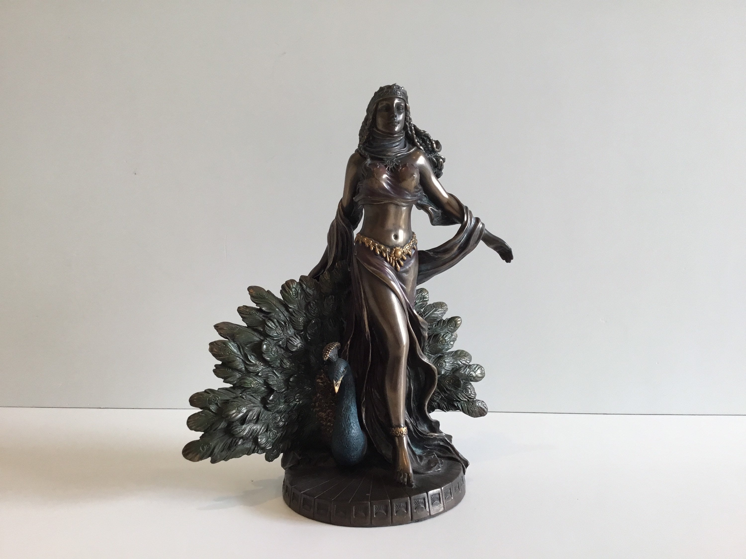 Vintage Sculpture | Veronese Design Polysone Figurine, Greek Goddess Hera, Majestic Peacock — photo 2 of 11