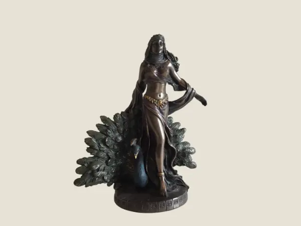 Vintage Sculpture | Veronese Design Polysone Figurine, Greek Goddess Hera, Majestic Peacock