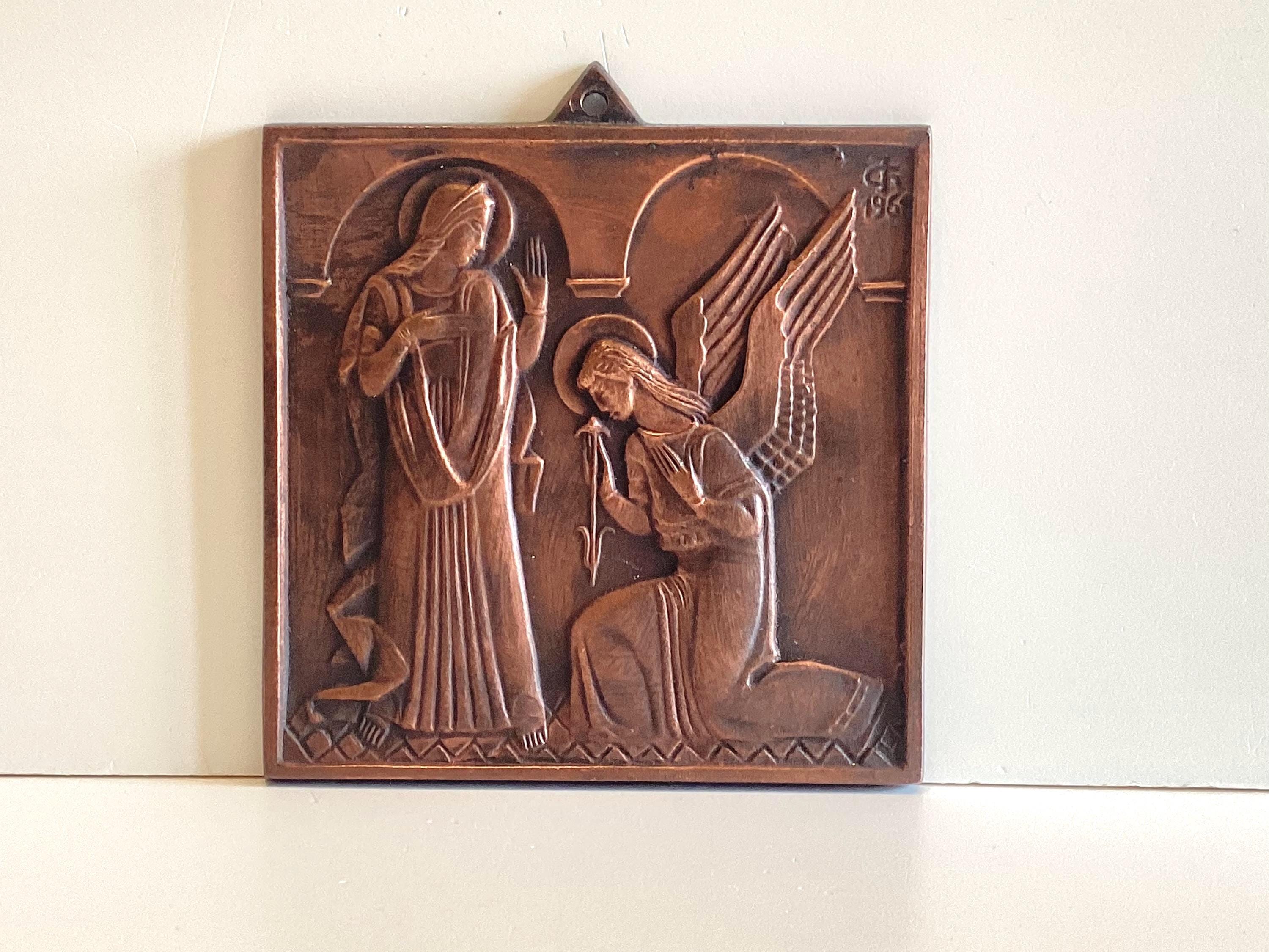 Vintage Icon | 1961 Polish Annunciation Religious Metal Plaque, Józef Gosławski — photo 2 of 5